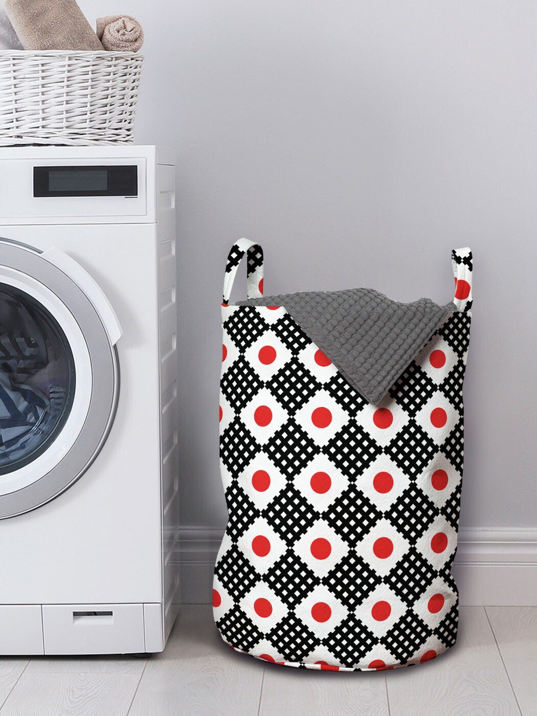 für und Wäschesäckchen mit Waschsalons, Griffen Wäschekorb Grid-Streifen Quadrate Abakuhaus japanisch Kordelzugverschluss