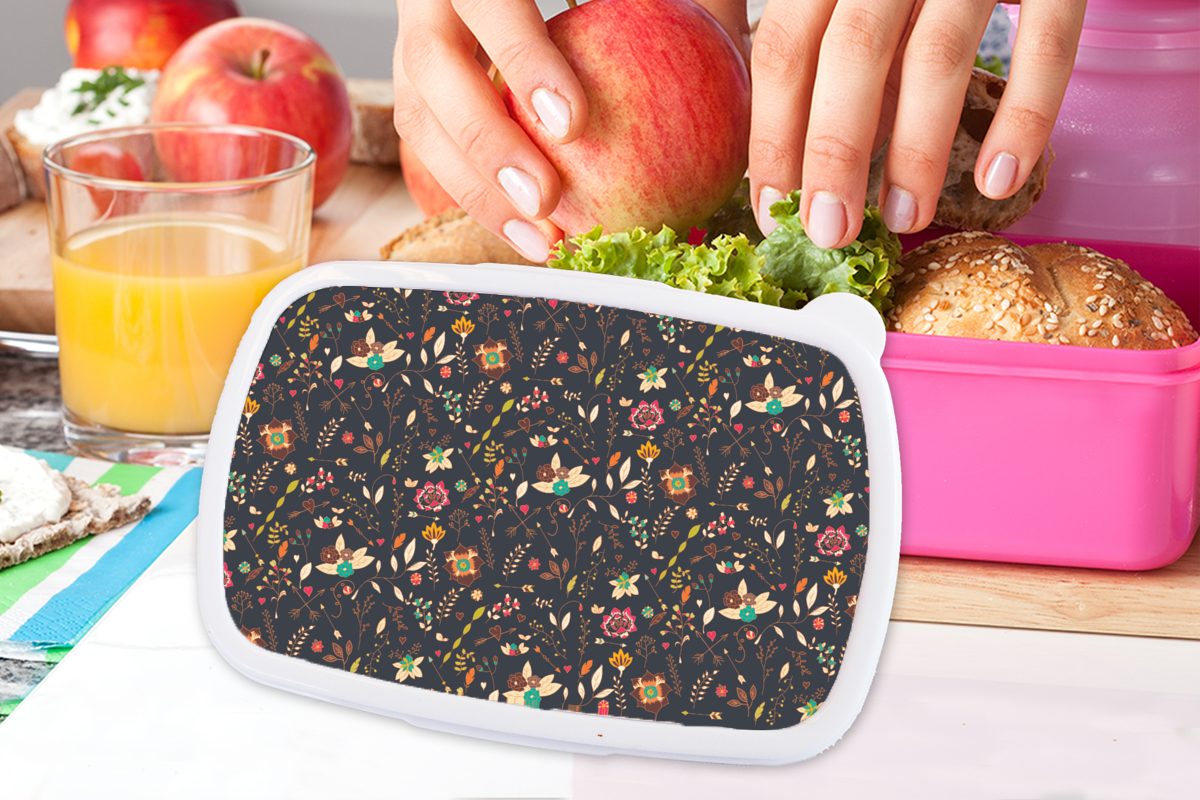 Lunchbox Muster Mädchen, Brotbox (2-tlg), - Blumen, - Brotdose rosa Kunststoff, für Snackbox, Kinder, Erwachsene, Kunststoff Sommer MuchoWow