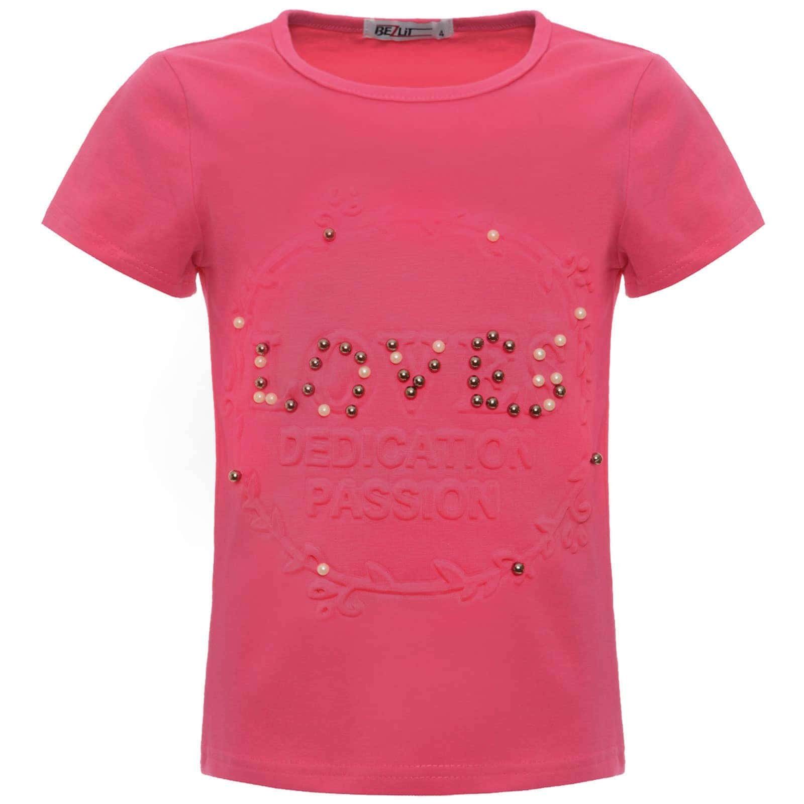 BEZLIT T-Shirt Mädchen T-Shirt Kunst-Perlen (1-tlg) mit Kunstperlen Pink