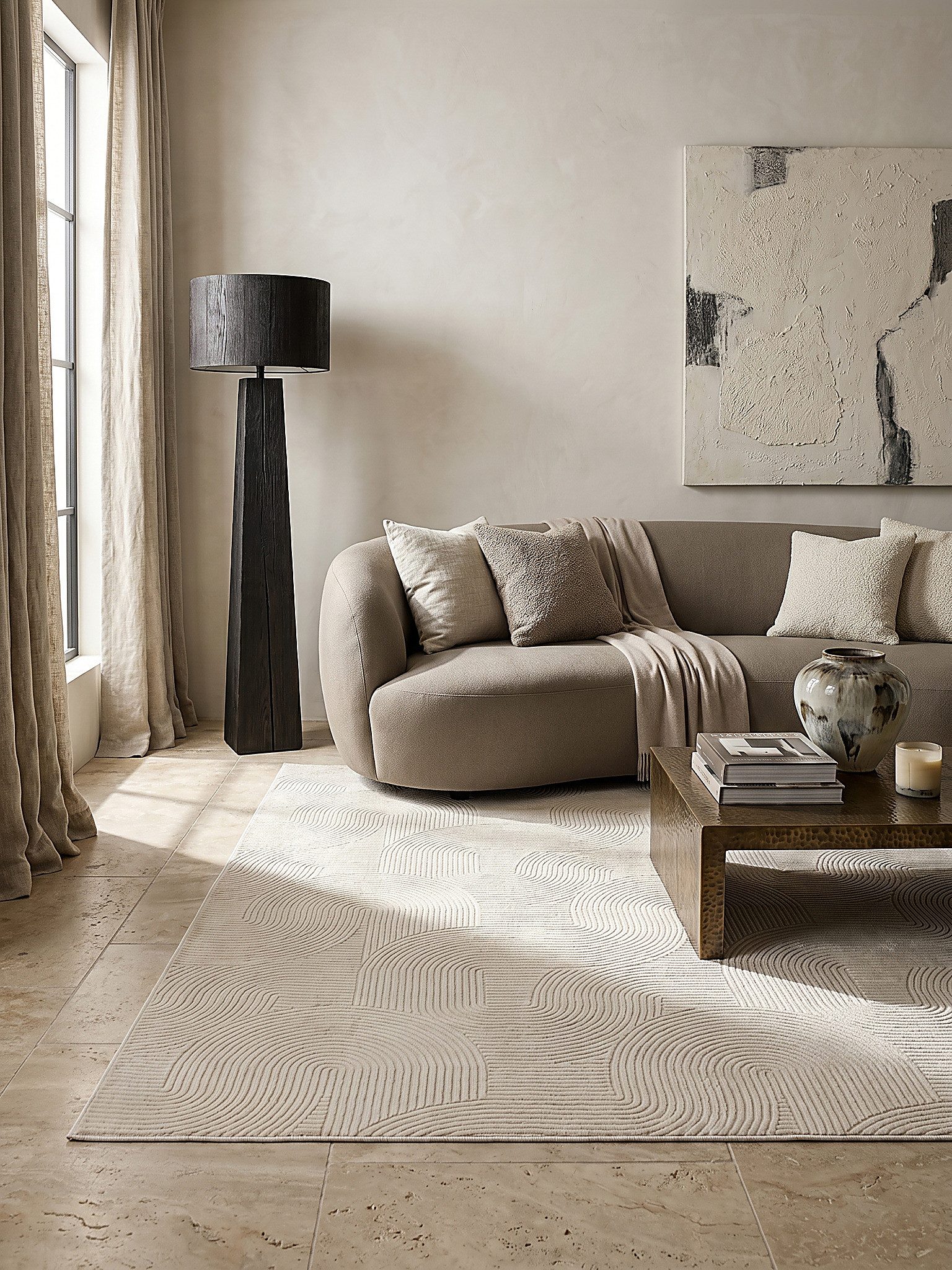 KADIMA DESIGN Teppich DALAR Kurzflorteppich Creme 200x200 Geometrisch Polypropylen, Quadrat, Höhe: 9 mm, Saugroboter-geeignet, Strapazierfähig, Pflegeleicht, Farbecht