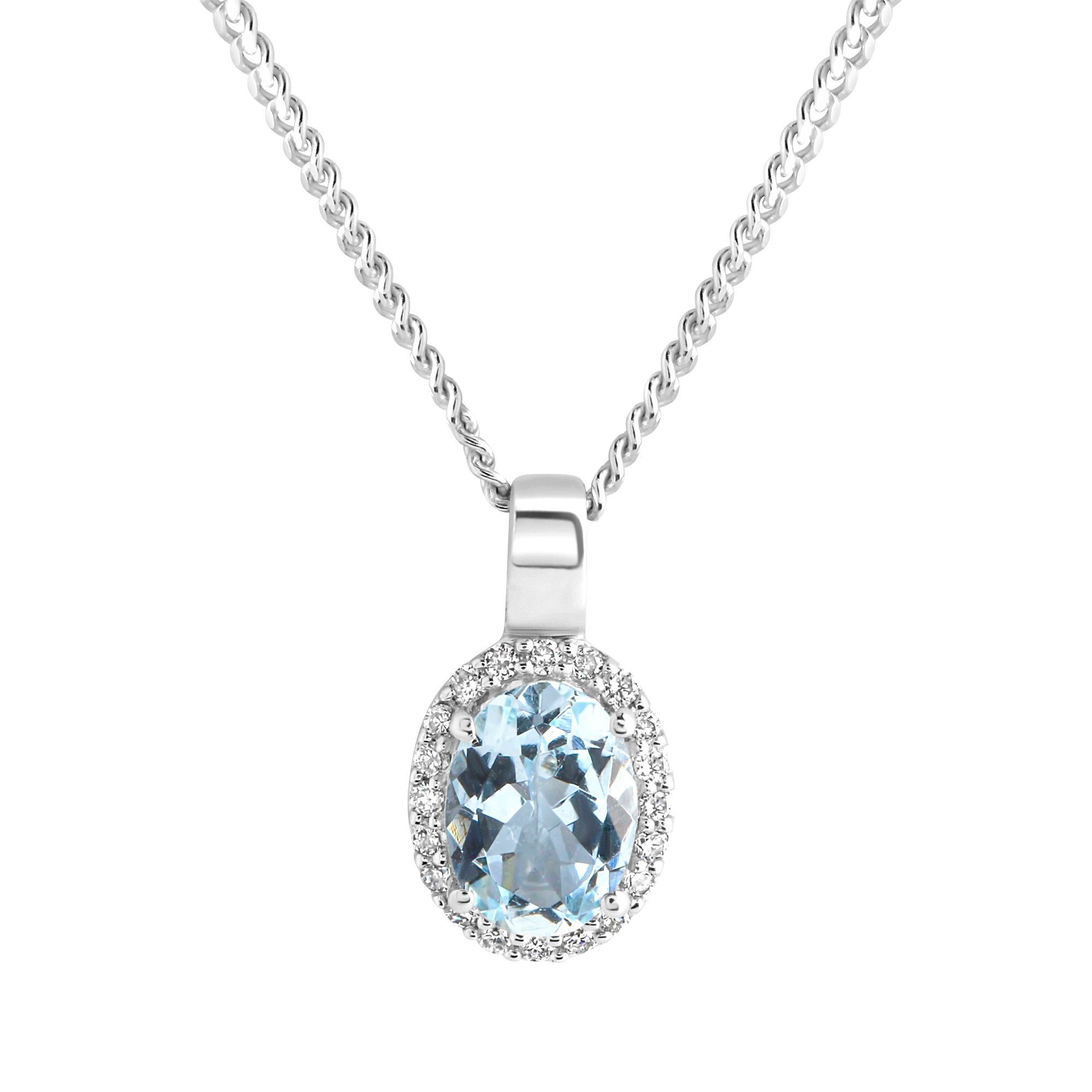 Diamonds by Ellen K. Kette mit Anhänger Weißgold 585 mit echtem Aquamarin und 20 Diamanten zus. 0,09ct.