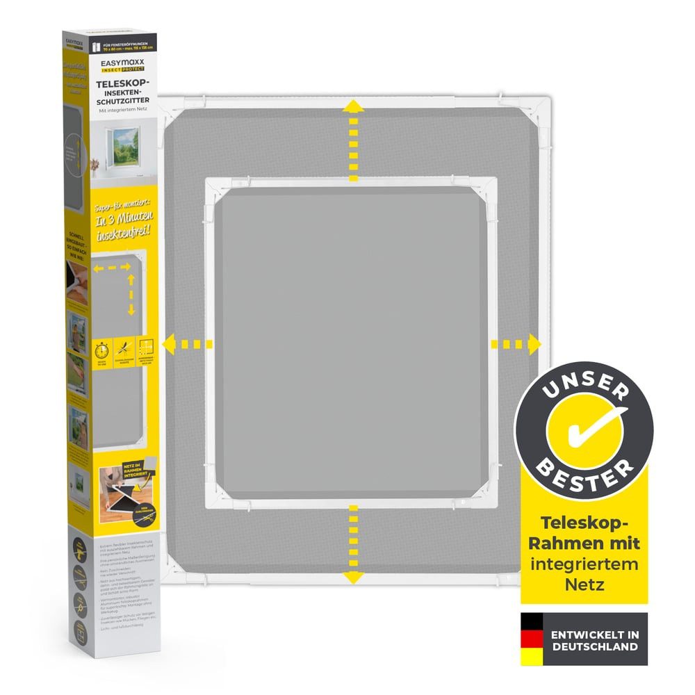 EASYmaxx Insektenschutz-Fensterrahmen ausziehbares Teleskop-Insektenschutzgitter,  weiß, (1-St), Fliegengitter Fenster, mit vormontierten Rahmen, Insektenschutz