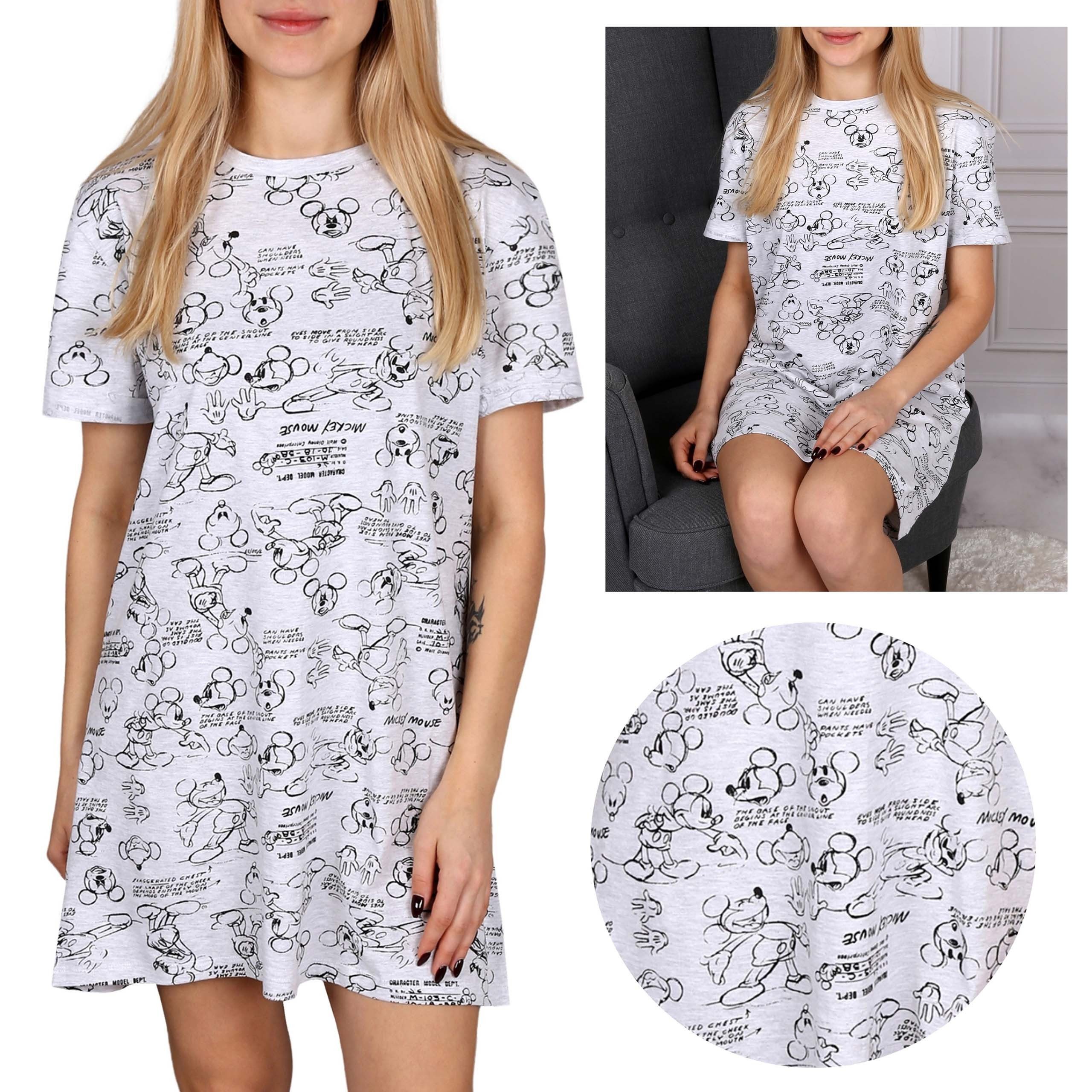 Disney Mickey Mouse Nachthemd DISNEY Mickey Mouse Graues Kurzarm-Nachthemd, Damennachthemd, XS