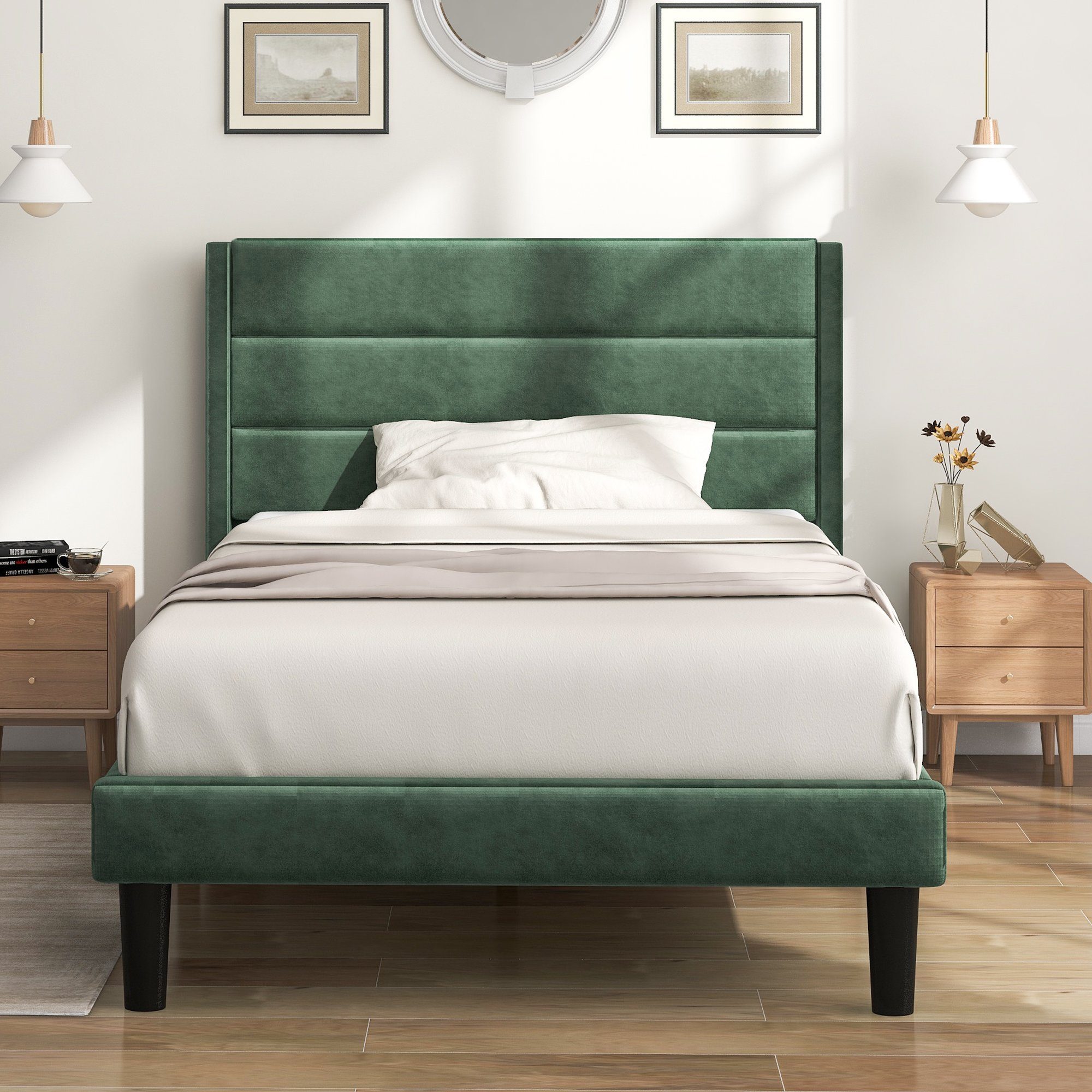 Polsterbett, 90 x 200 cm Einzelbett Jugendbett mit Lattenrost & Kopfteil, Samt