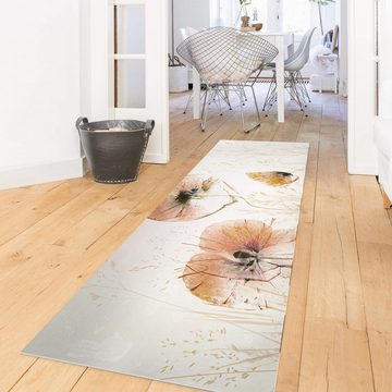 Läufer Teppich Vinyl Flur Küche Blumen funktional lang modern, Bilderdepot24, Läufer - beige glatt