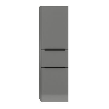 Lomadox Hochschrank PALERMO-136-GREY grau mit schwarzen Griffen 45/160/37,4 cm