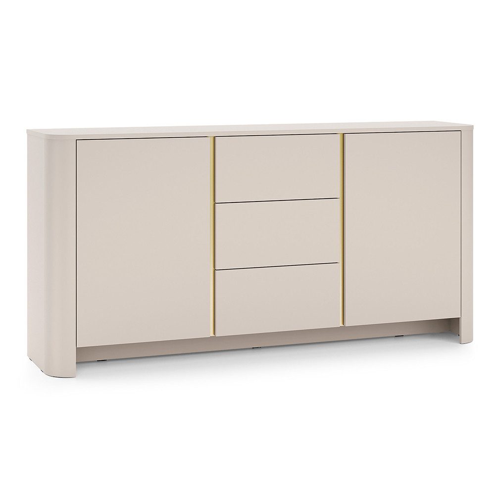 Lomadox Kommode BRUNNEN-160, Kaschmir, grifflos, 2 Türen, 3 Schubladen, 168 cm breit