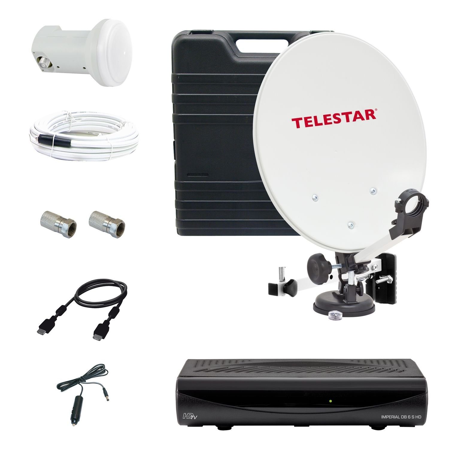 TELESTAR Camping-Sat-Anlage mit full HD Sat-Receiver DB 6 S HD Camping Sat- Anlage (DVB-S, DVB-S2, für Camping, Unterwegs), Robuster Stahlspiegel mit  vielen Befestigungsmöglichkeiten