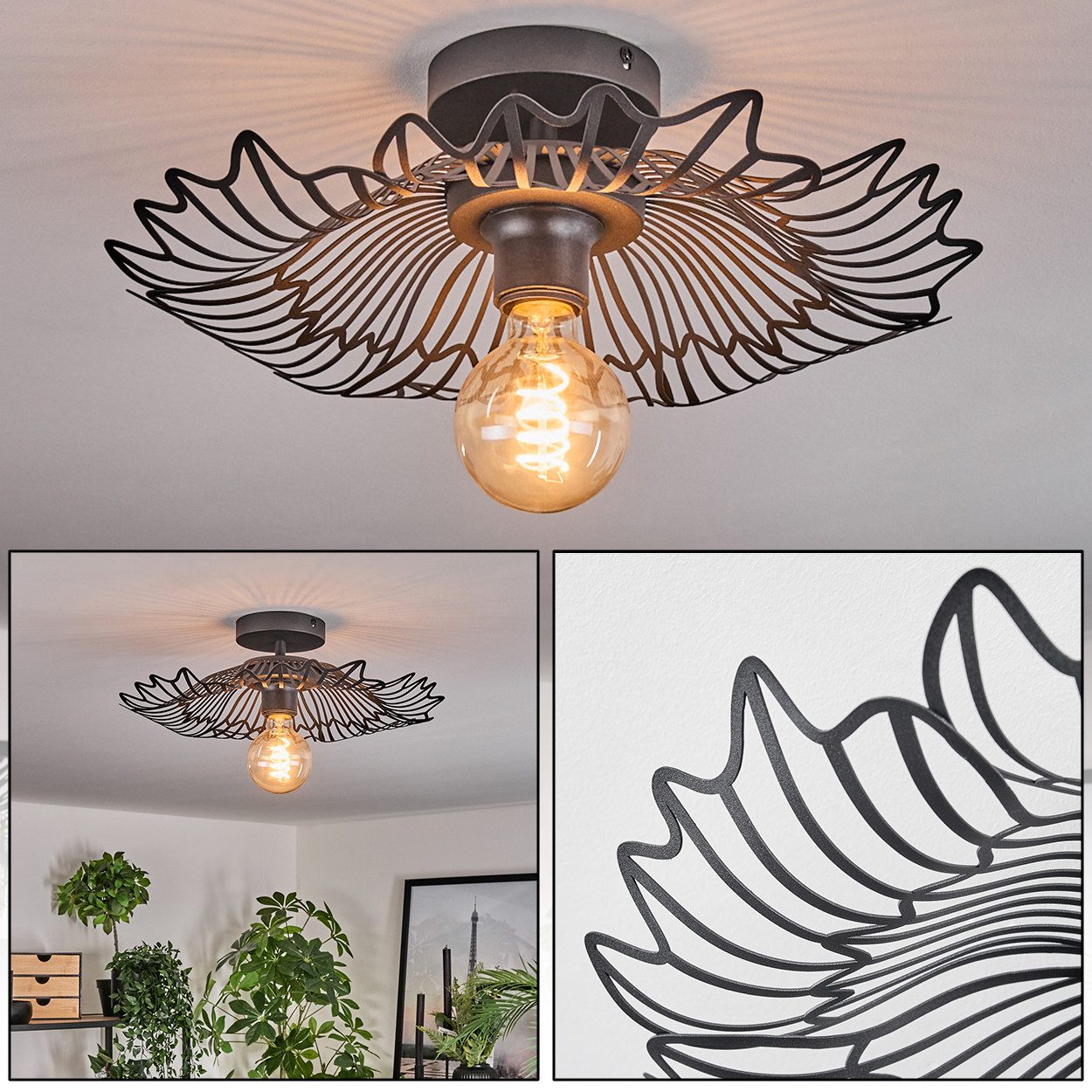 hofstein Deckenleuchte Deckenlampe aus Metall in Schwarz, ohne Leuchtmittel günstig online kaufen