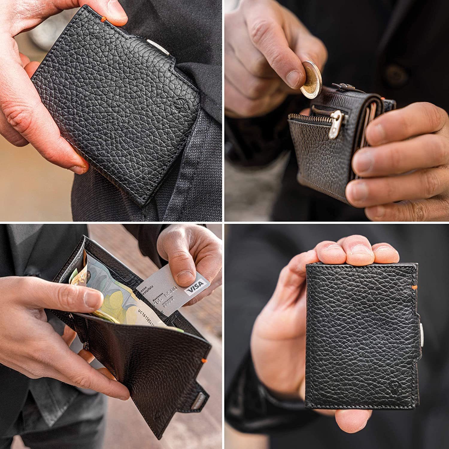 Mit Schwarz Schutz Genarbt 11 Mnzfachklassisch Slim Münzfach Wallet Nappa RFID mit Donbolso Karten, Ledergeldbörse Geldbörse Mini