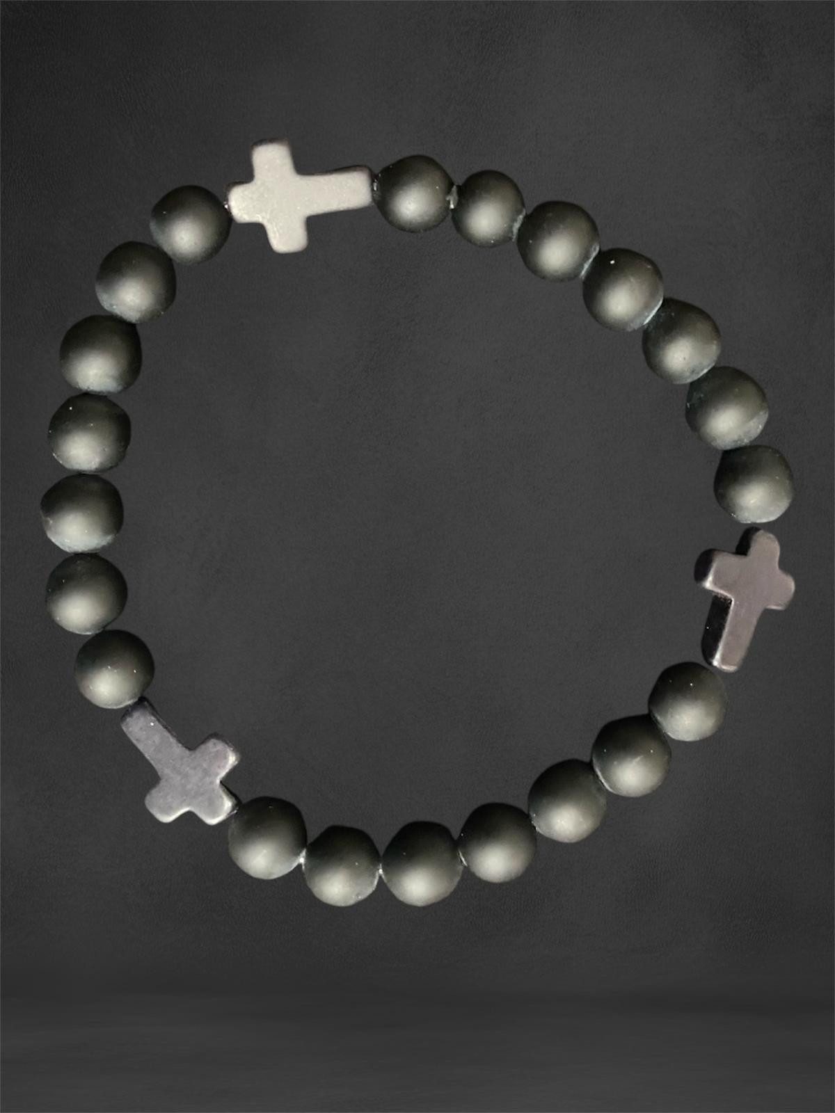 Aaron Bane Perlenarmband Edelstein Obsidian Armband mit schwarzen Kreuzen ( günstig online kaufen