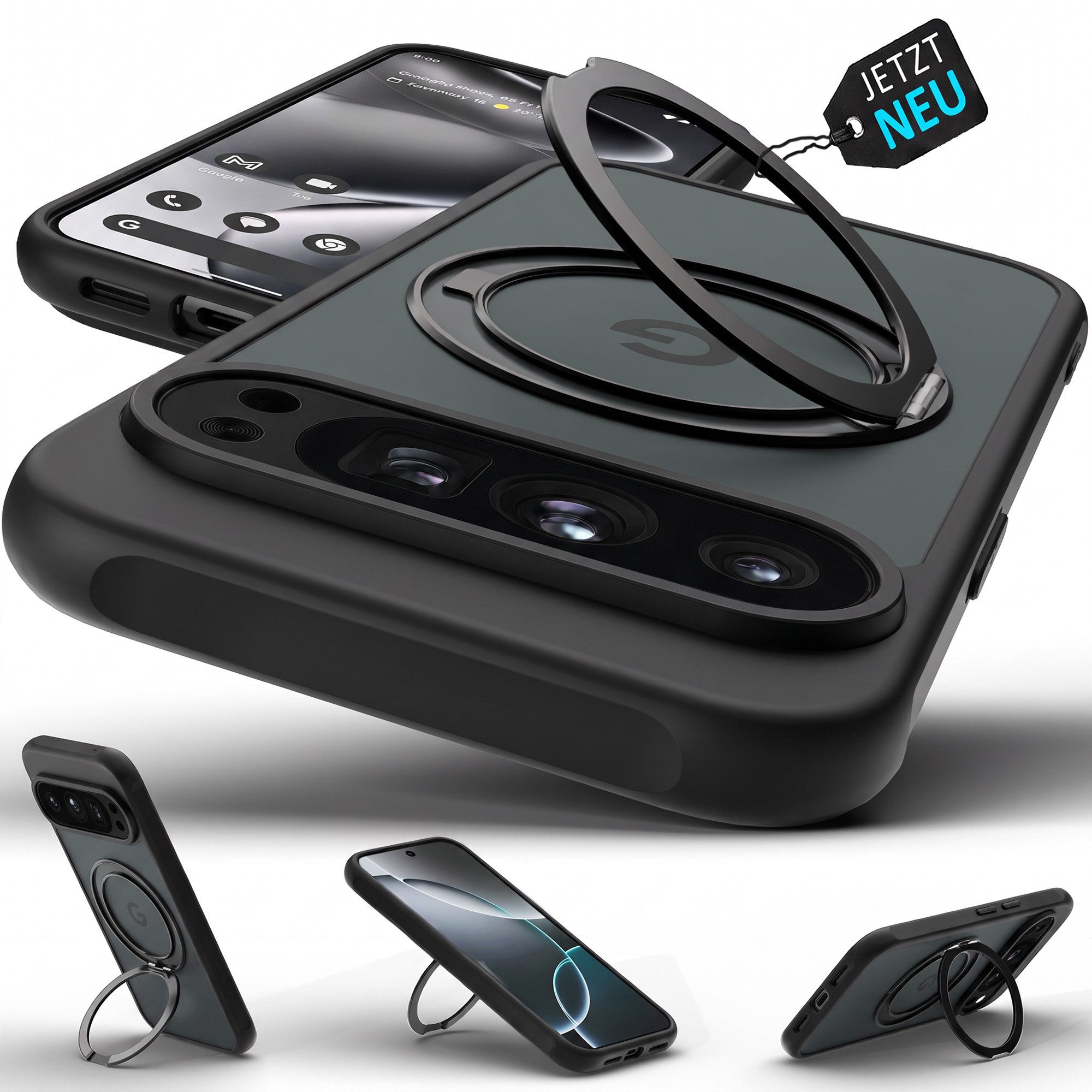 GreenHec Handyhülle Handyhülle Hülle Google Pixel 10 Pro MagSafe Ständer Magnetring Case 6.3 Zoll, Ständer Magnetring Schwarzes Cover Schutzhülle Kameraschutz Handyhülle