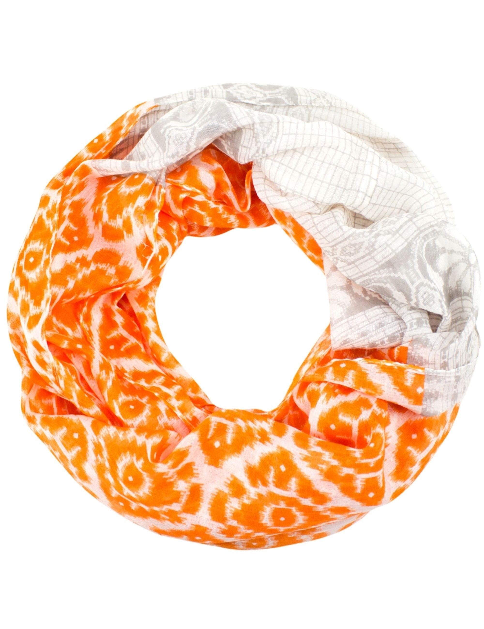 Sunsa Halstuch Damen Loop Schal. 100% Baumwolle Schlauchschal. Loopschal mit Blumen Design. Damen Accessoires: Rundschals,Scarf Tücher und Schals als Geschenk für Frauen/ Freundin, Abstract Aufdruck orange