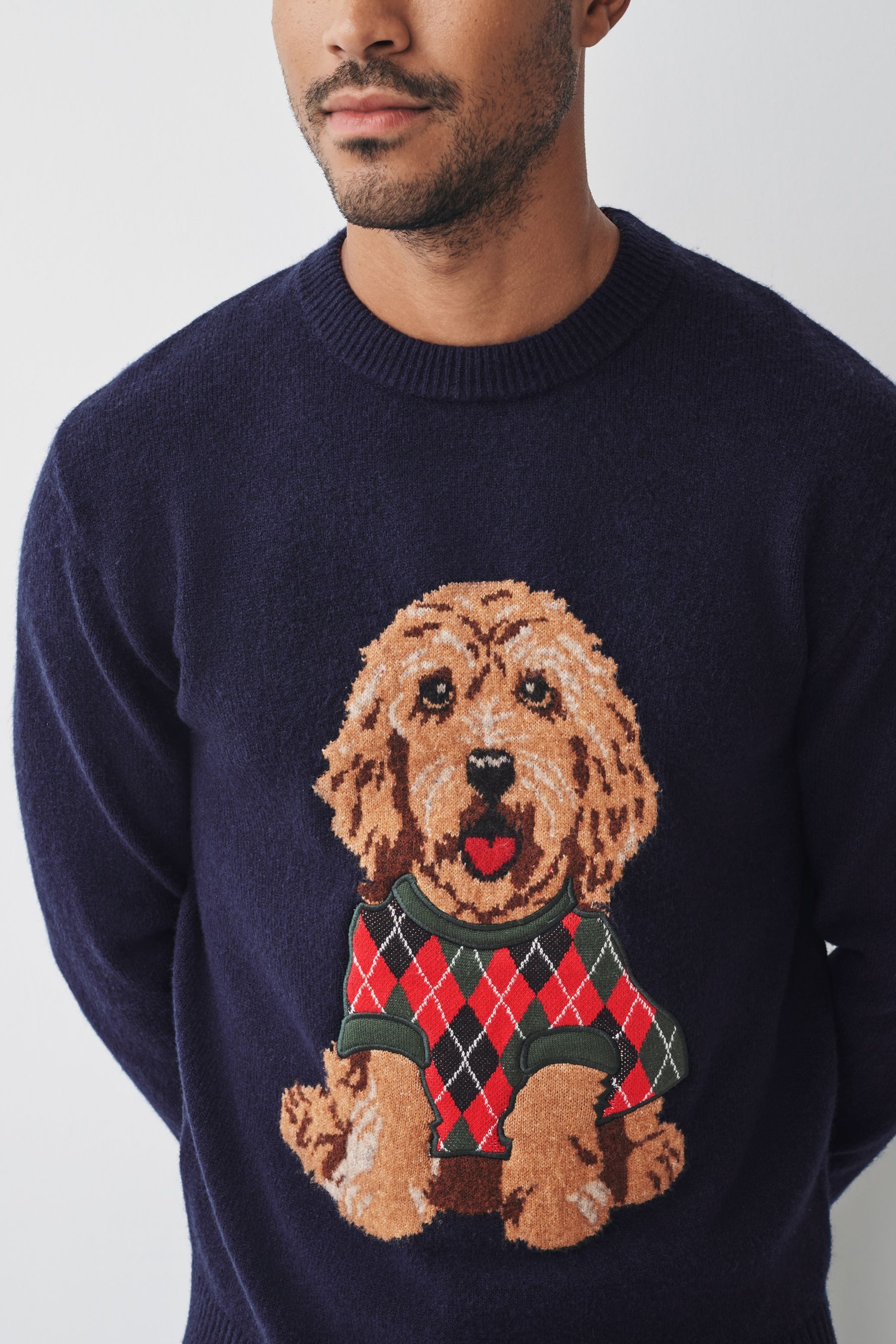 Next Strickpullover Regular Fit Pullover mit Fairisle-Muster + Hirsch (1-tlg)