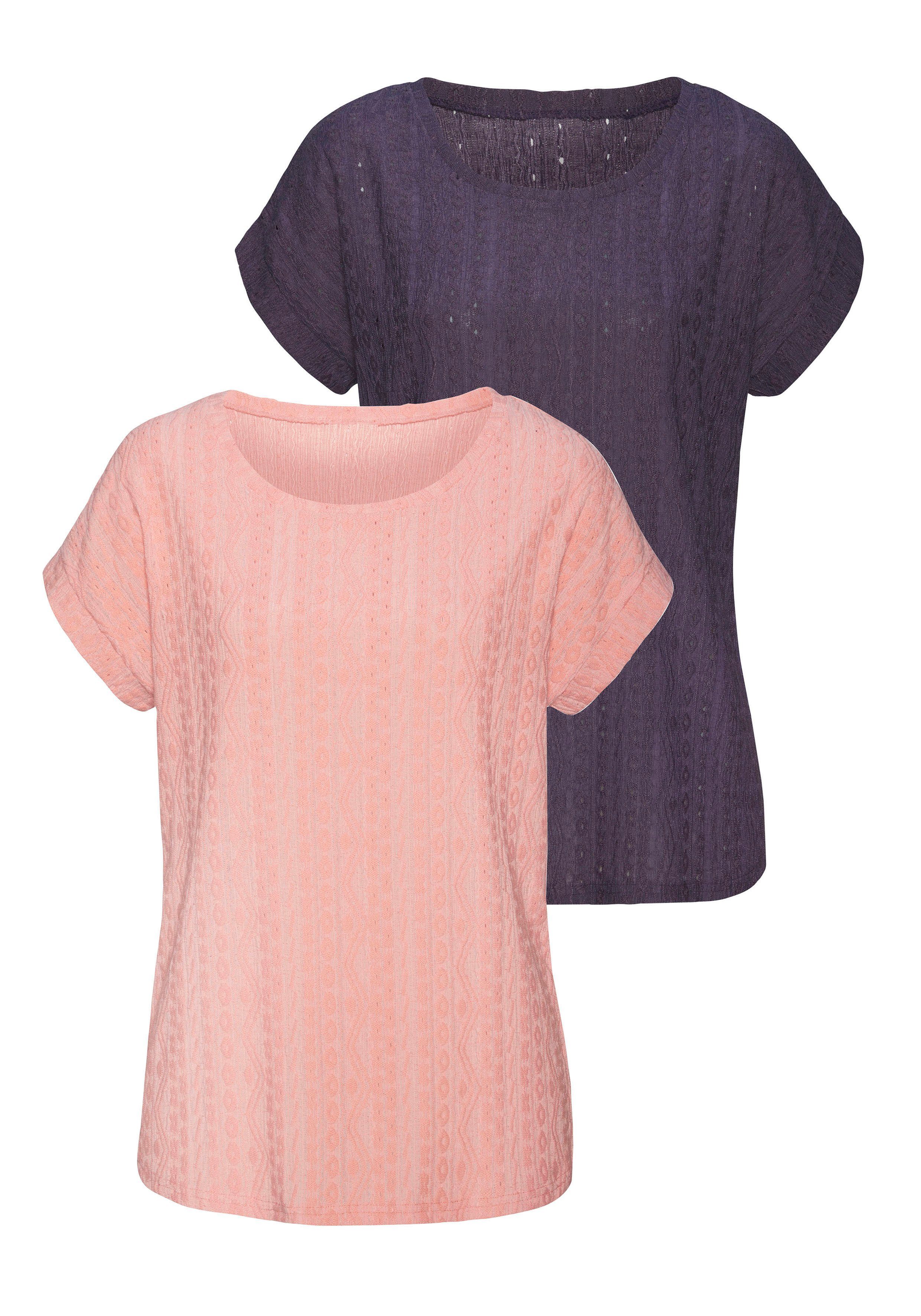 Vivance Kurzarmshirt mit modischem Jacquard-Muster (2er-Pack) günstig online kaufen