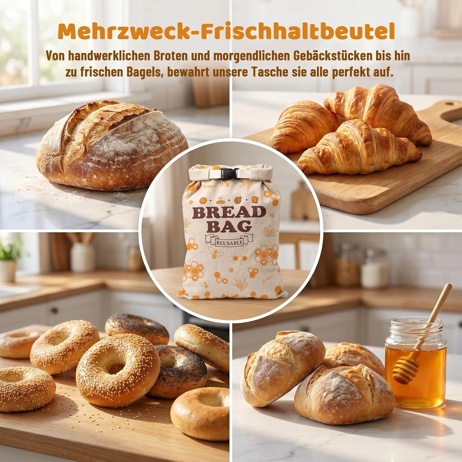 Diwzbyn Brottasche Bienenwachs Brotbeutel,42x33 cm Brotbeutel mit Bienenwachs – Bild 5 von 5