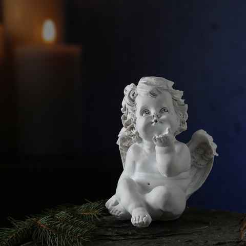 MARELIDA Engelfigur Engel mit Kusshand Gartenfigur Grabschmuck Grabengel H: 16cm