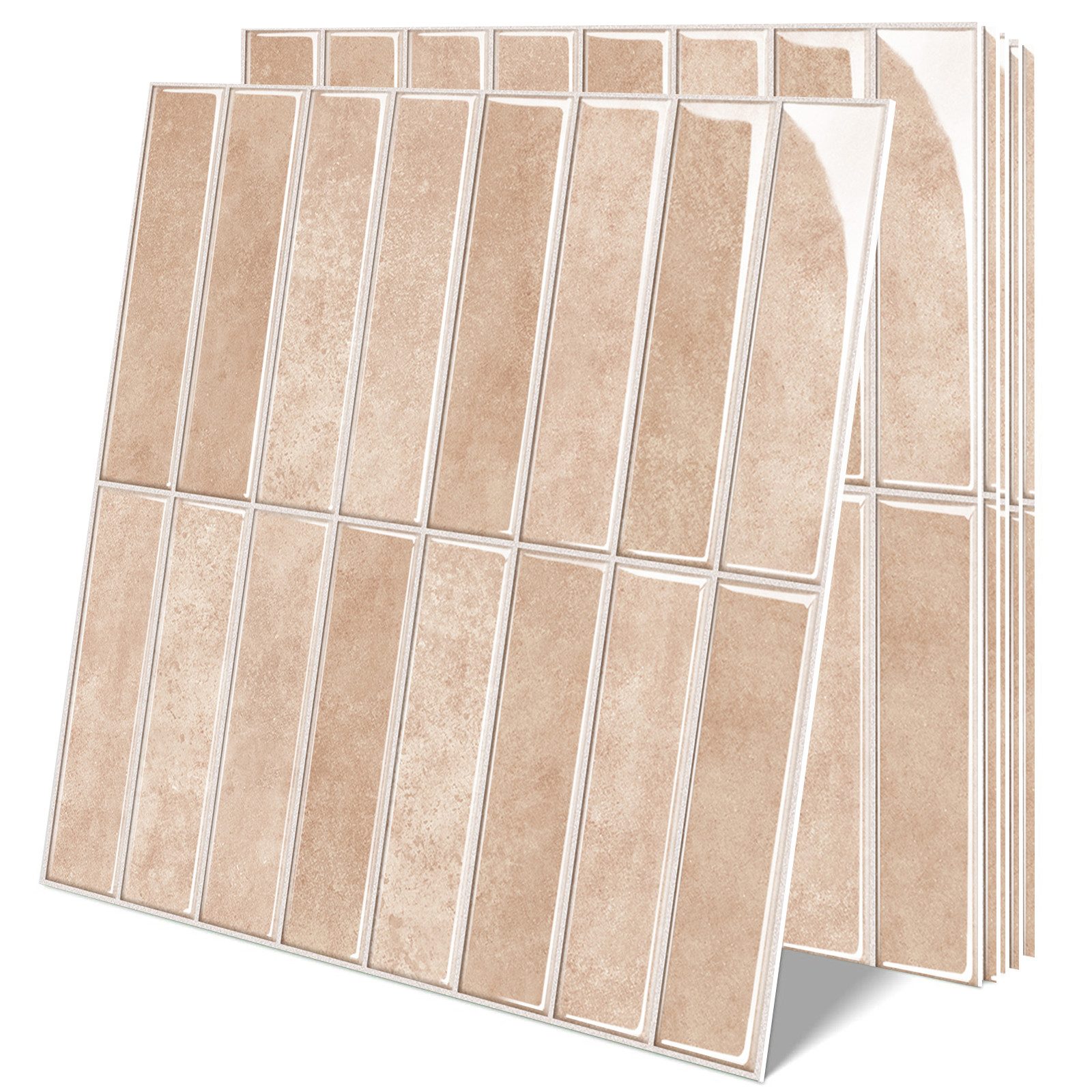Bundviel 3D Wandpaneel 10stk. Selbstklebend 3D Fliesenaufkleber Küchenrückwand Wasserdicht, BxL: 30,5x30,5 cm, 0,9 qm, für Küche Bad