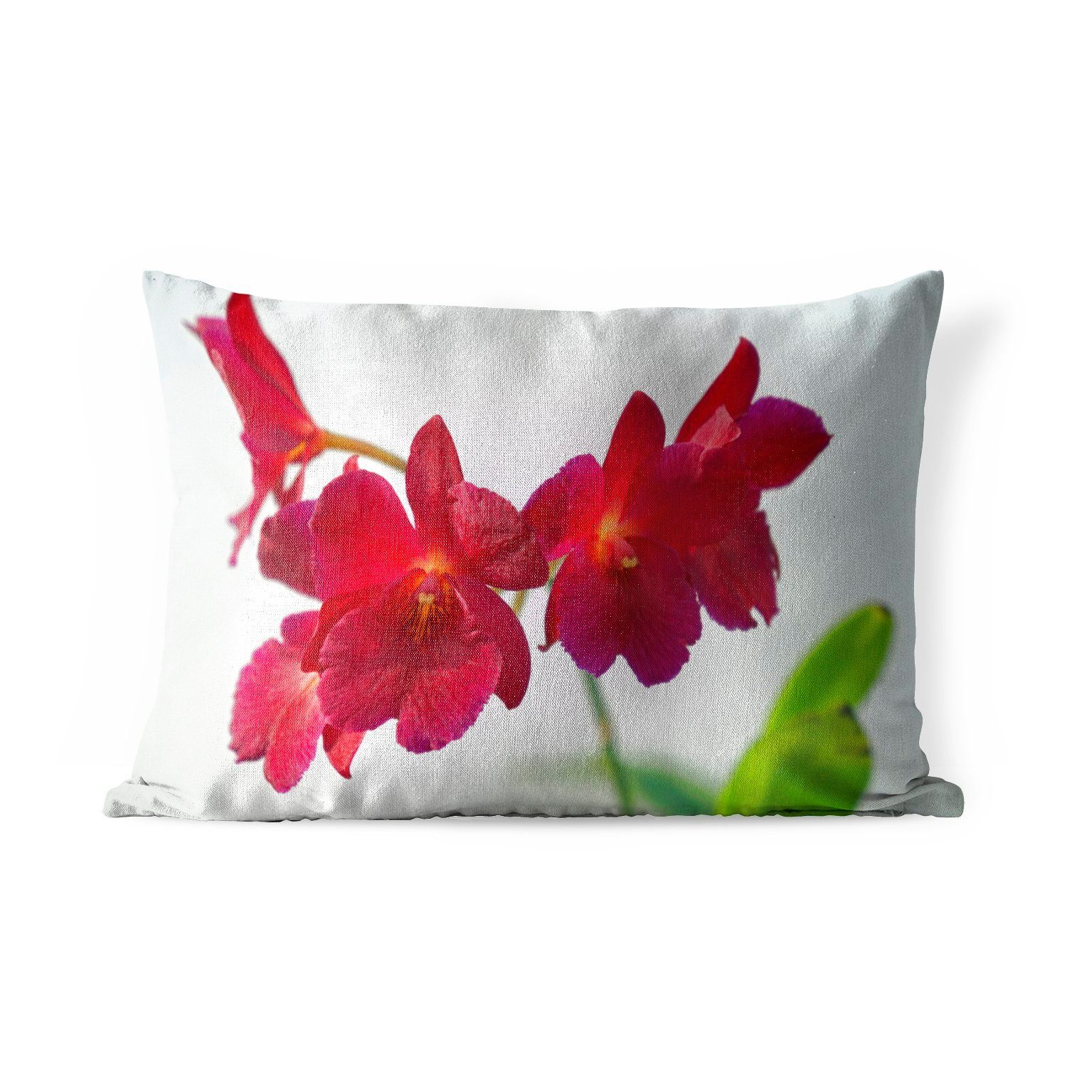MuchoWow Orchideen Kissenhülle Outdoor-Dekorationskissen, weißem Dekokissenbezug, Rote Polyester, Hintergrund, vor Dekokissen