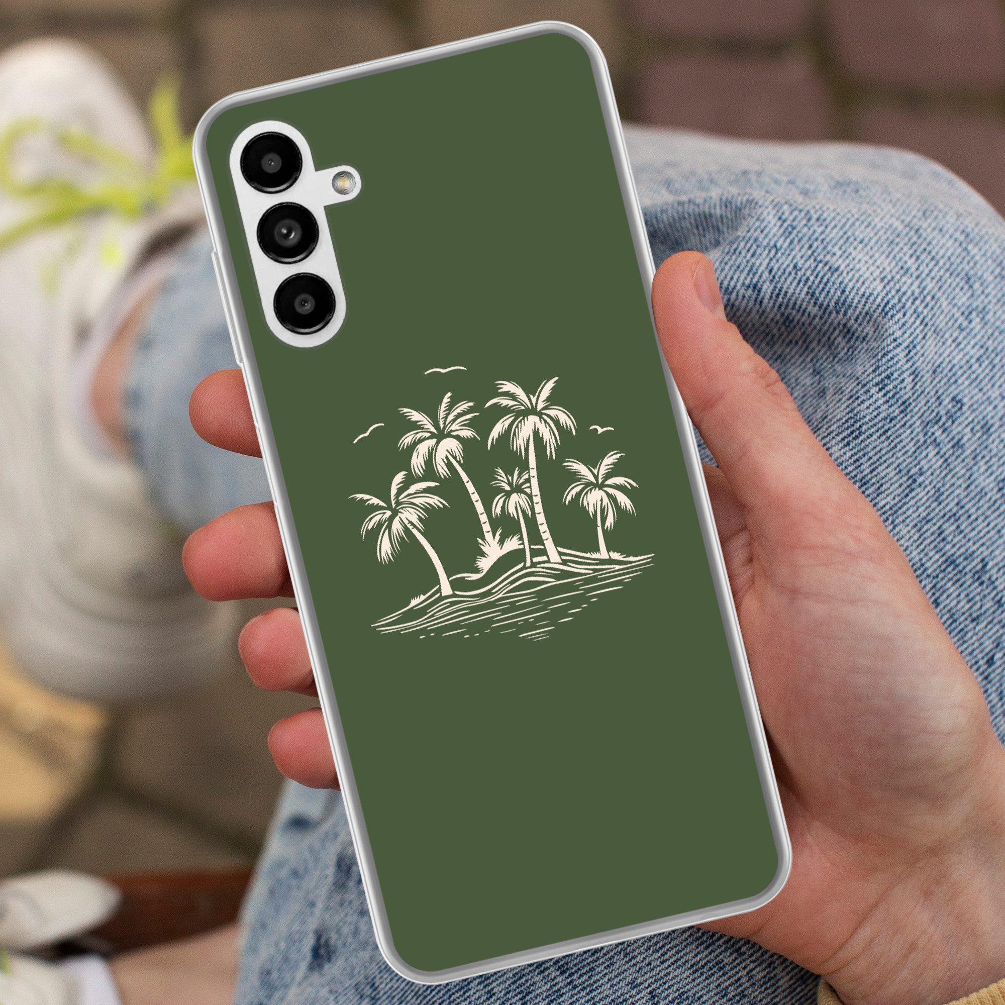 MuchoWow Handyhülle für Samsung Galaxy A04s Palmen - Strand - Grün - Beige - Tropisch, Handy Case, Silikon, Bumper Case Dünn