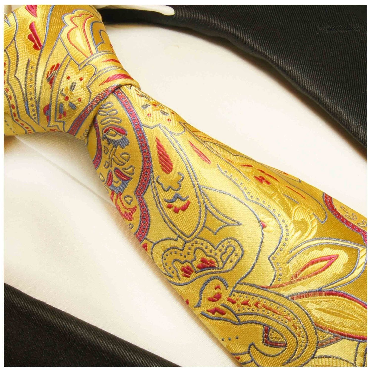 Schmal Schlips paisley Seidenkrawatte gelb rot 100% 2028 Paul Elegante Herren Malone Krawatte floral Seide (6cm),