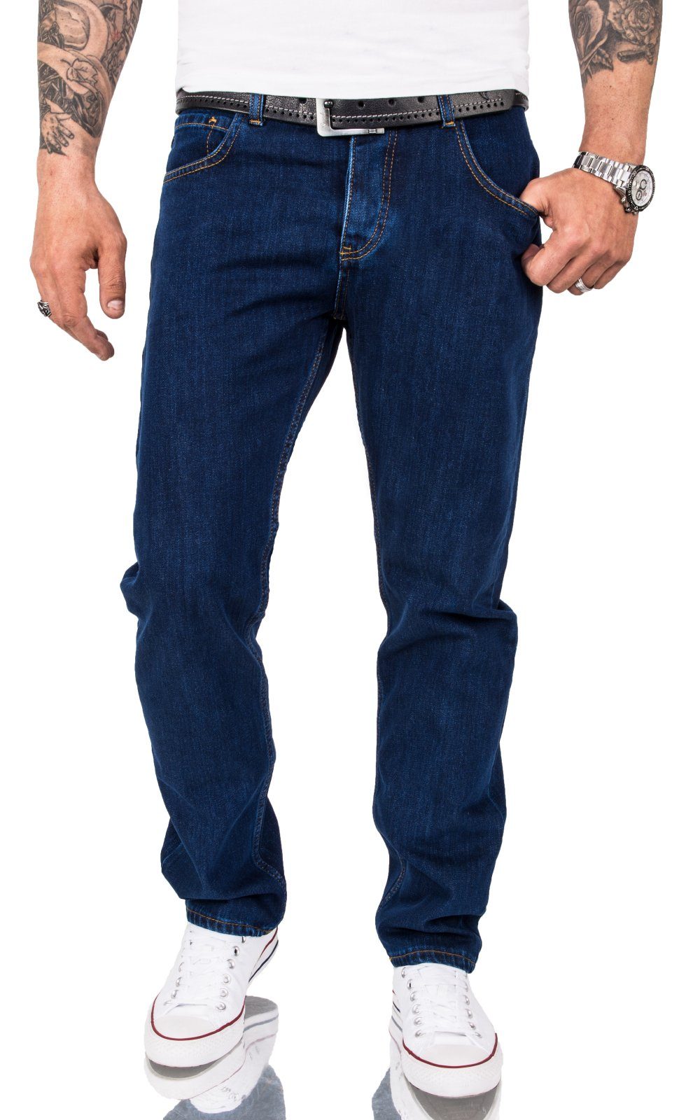 Straight-Jeans RC-3100 Rinsedwashed Jeans Herren Dunkelblau Creek Rock
