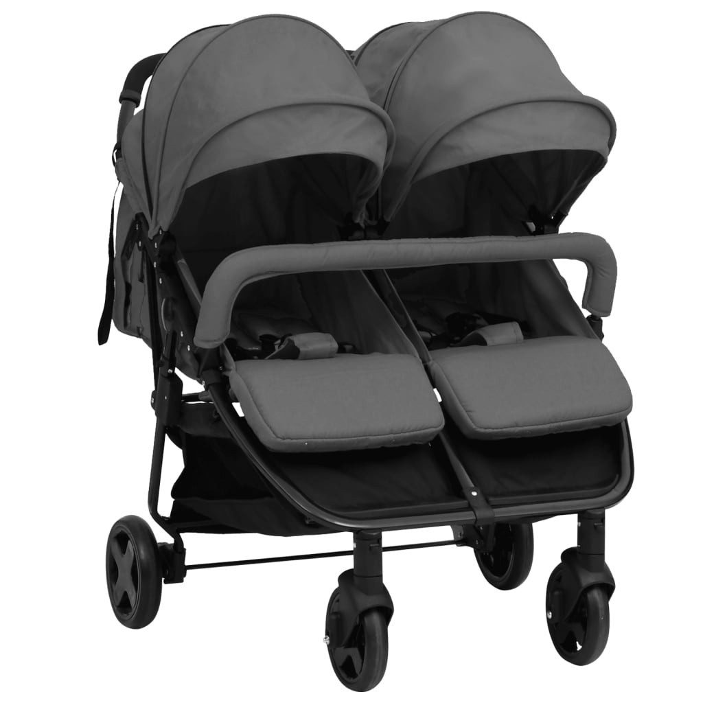 Kinder-Buggy aus Stahl, Leinen in Dunkelgrau und Schwarz