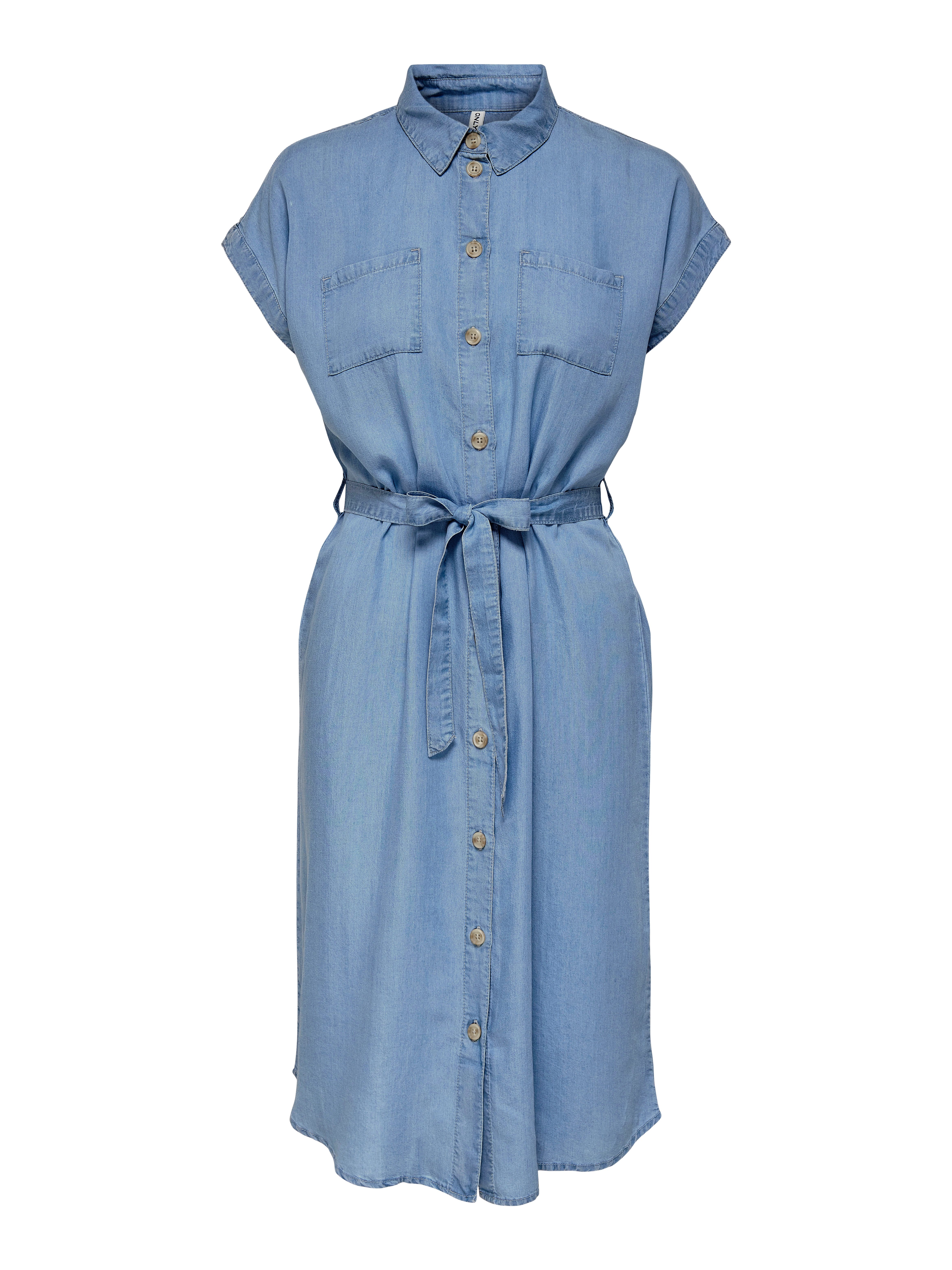 ONLY Jeanskleid ONLPEMA – Jeanskleid mit Knopfleiste und Brusttaschen regular fit, modisch, Denim, Lyocell, Rundhals