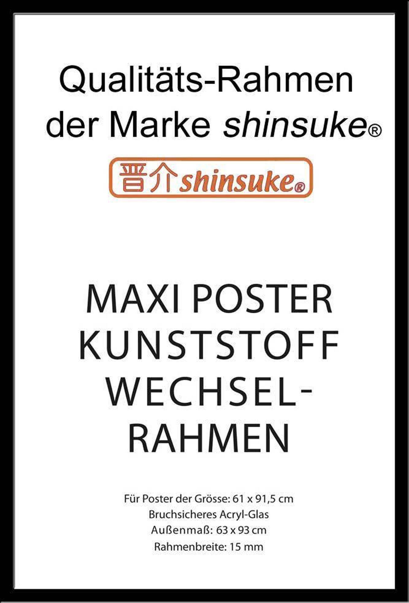 empireposter Rahmen Posterrahmen Wechselrahmen Shinsuke® schwarz mit Farbe 61x91,5cm, Maxi-Poster Kunststoff Acryl-Scheibe Profil: 15mm