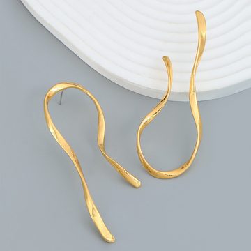 Fivejoy Ohrring-Set Einfache Ohrringe mit übertriebener asymmetrischer Linie, Retro Ohrringe aus gedrehter Legierung für Damen