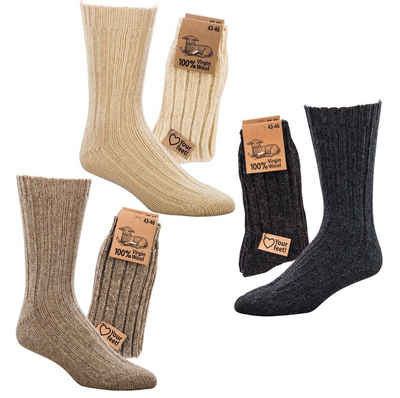 Wowerat Socken Warme Wollsocken 100% "Virgin Wool" Grobstrick Schafwolle (2 Paar)