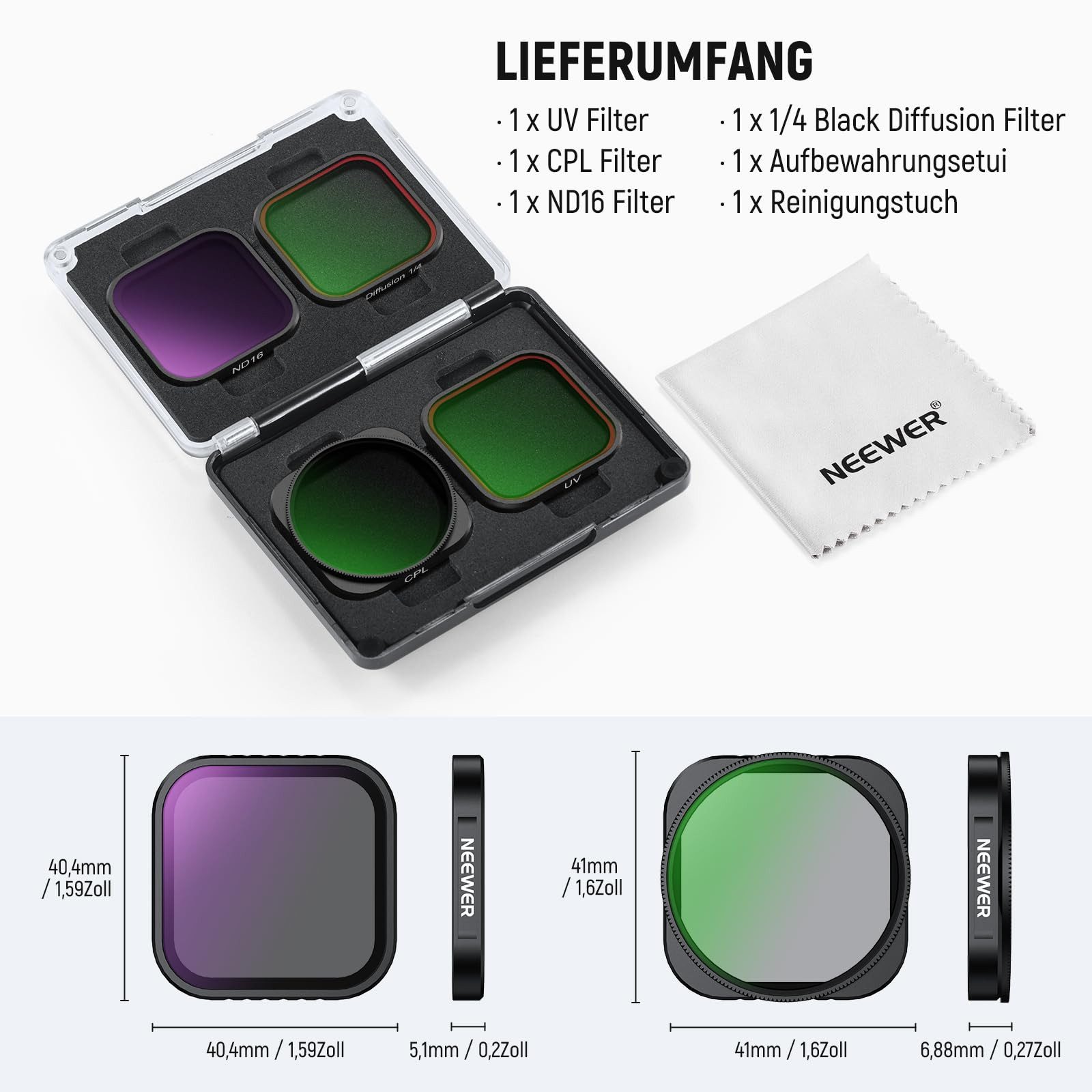 Neewer FL-C29 ND Filter Kompatibel mit Insta 360 Ace Pro Insta 360 Ace Pro 2 Foto-Filter-Sets (UV/Black Diffusion/ND16, Nicht für aktualisierten Version Pro 2)
