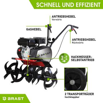 BRAST Benzinmotorhacke Gartenfräse 5,15kW(7PS), Luftgekühlter 4 Takt OHV-Motor, 3 Arbeitsbreiten: 33cm, 62cm und 85cm