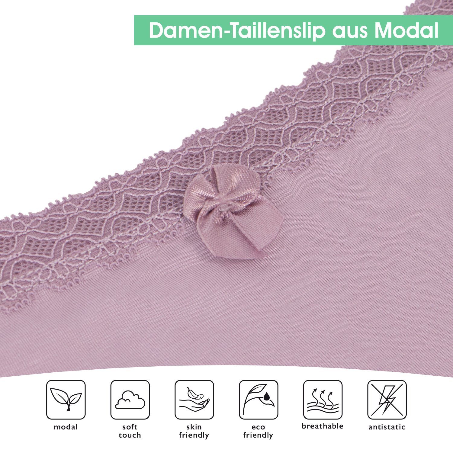 celodoro Taillenslip Damen Modal Eco Taillenslip (4er Pack) Maxi-Slip mit Spitze