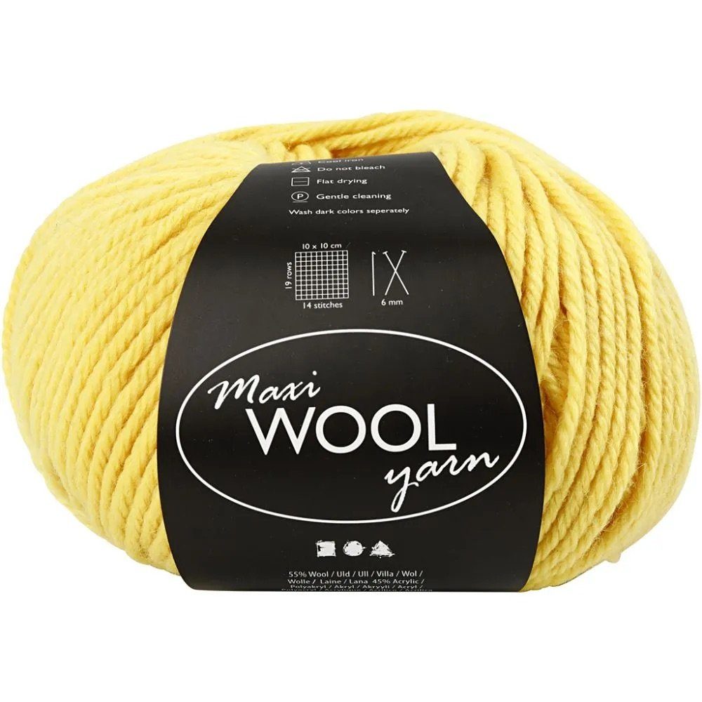 Creotime Dekofigur Wolle Maxi WOOL yarn, L: 125 m, 100 g/ 1 Knäuel Gelb