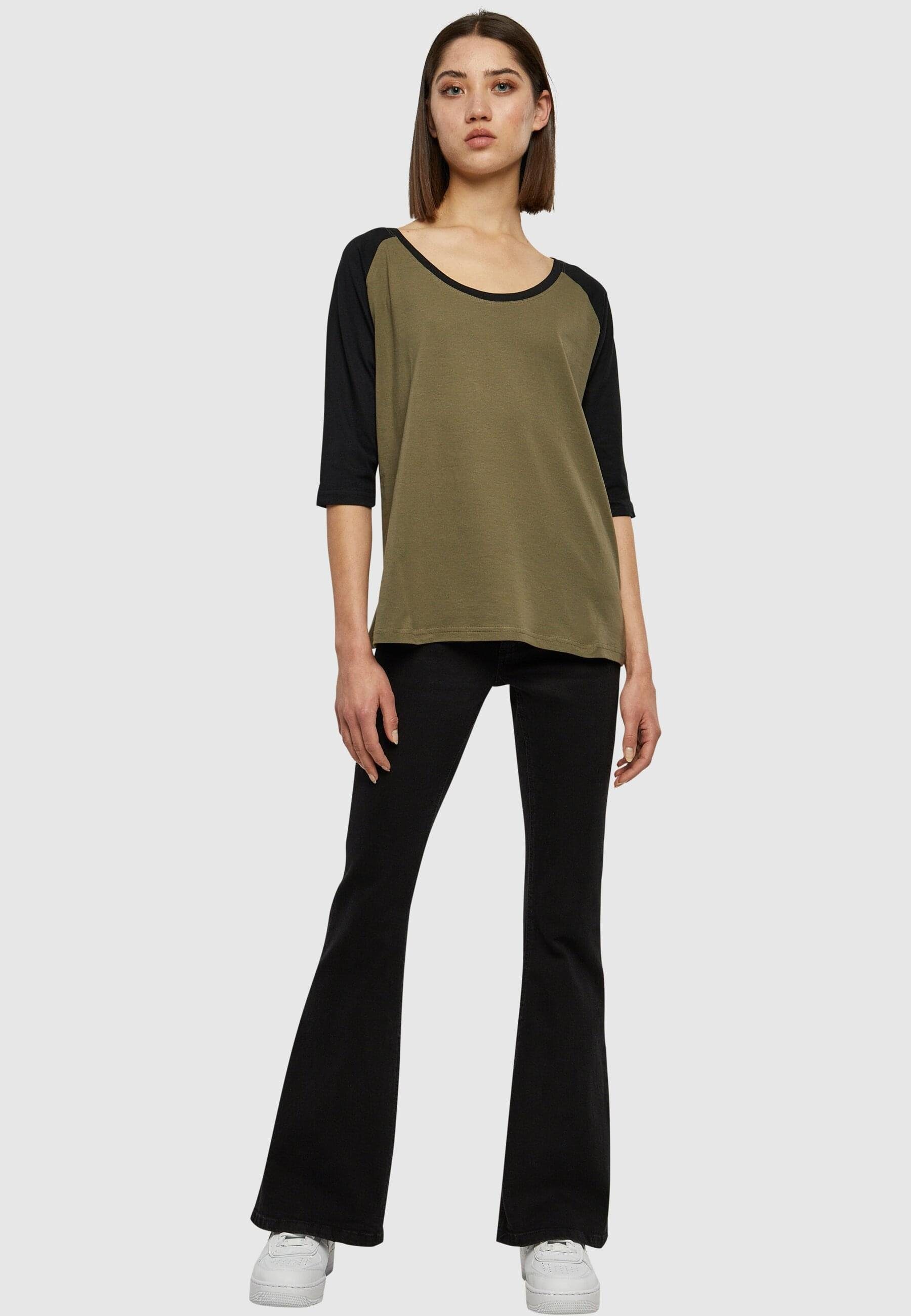 Damen 3/4 URBAN CLASSICS Ladies Tee (1-tlg) Kurzarmshirt olive/black Contrast Raglan