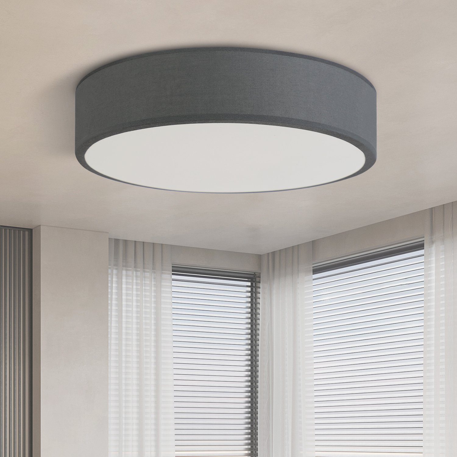 Nettlife Deckenleuchte Rund Dunkelgrau Stoffschirm E27 30CM Modern Deckenla günstig online kaufen