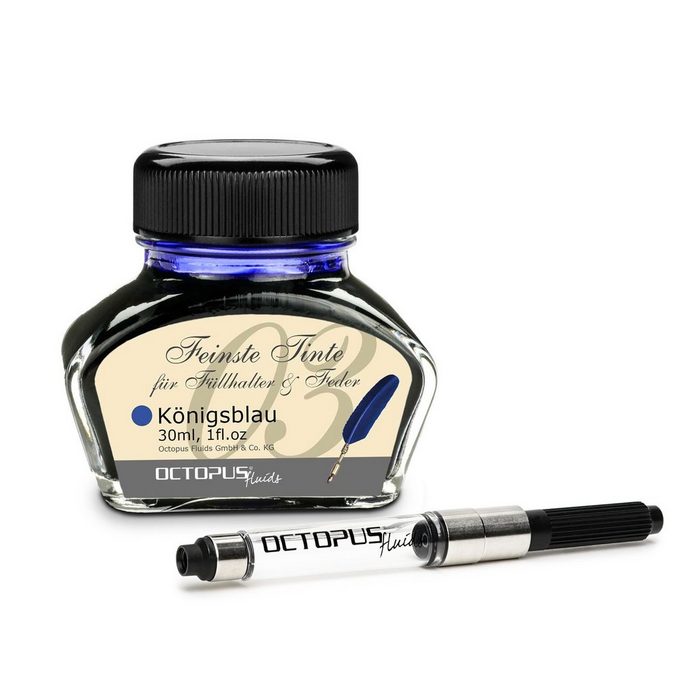 OCTOPUS Fluids Schreibtinte Königsblau löschbar 30 ml mit Konverter Tintenglas
