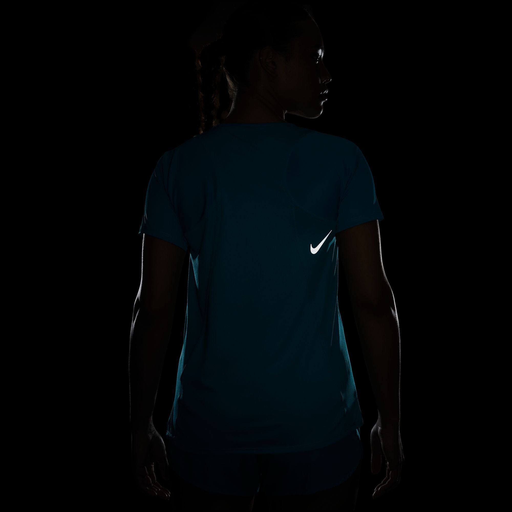 Nike Laufshirt DRI-FIT TEAL/REFLECTIVE RAPID SHORT-SLEEVE WOMEN'S RUNNING RACE TOP SILV