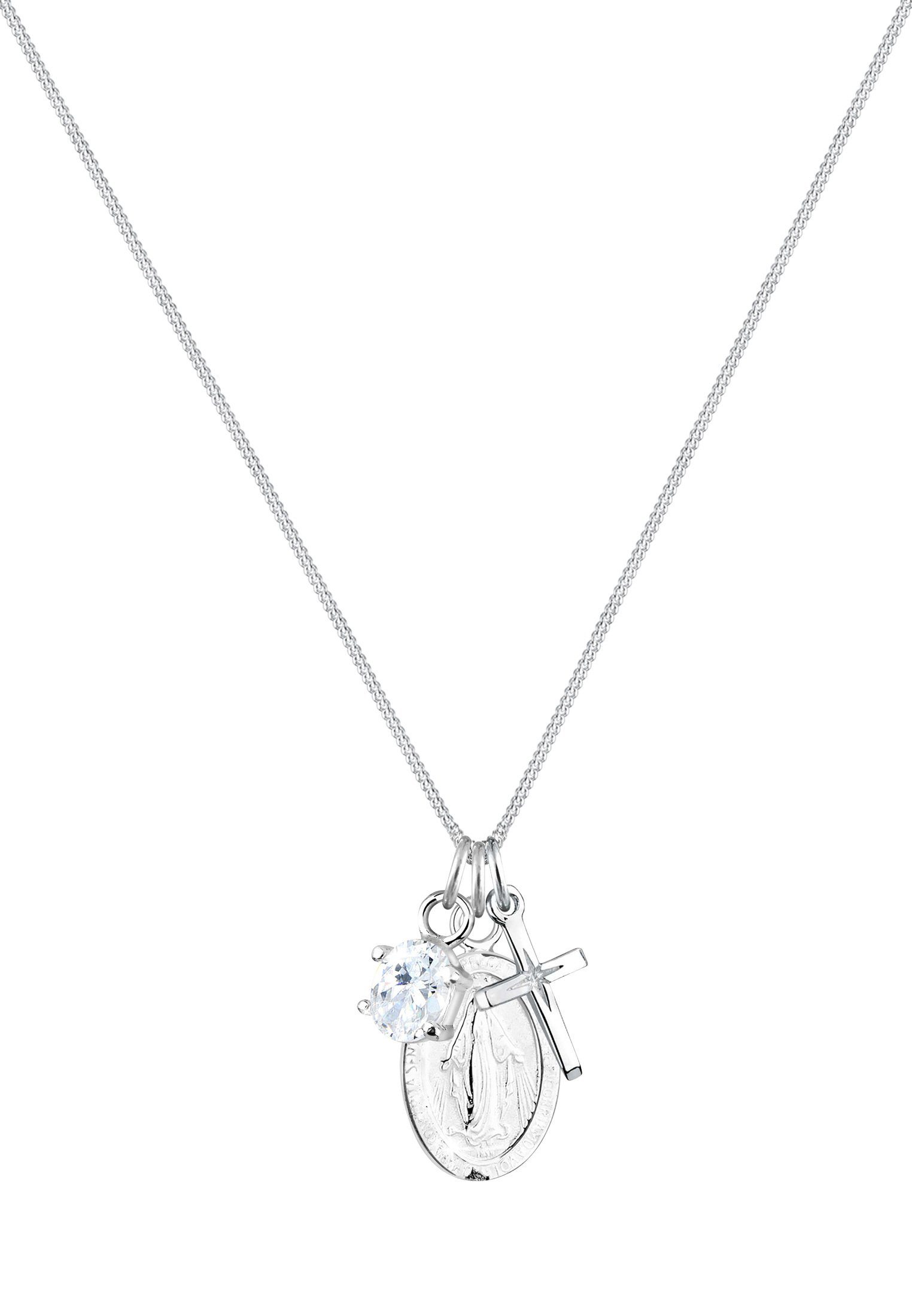 Elli Collierkettchen Kreuz Marienbild Solitär Zirkonia 925 Silber