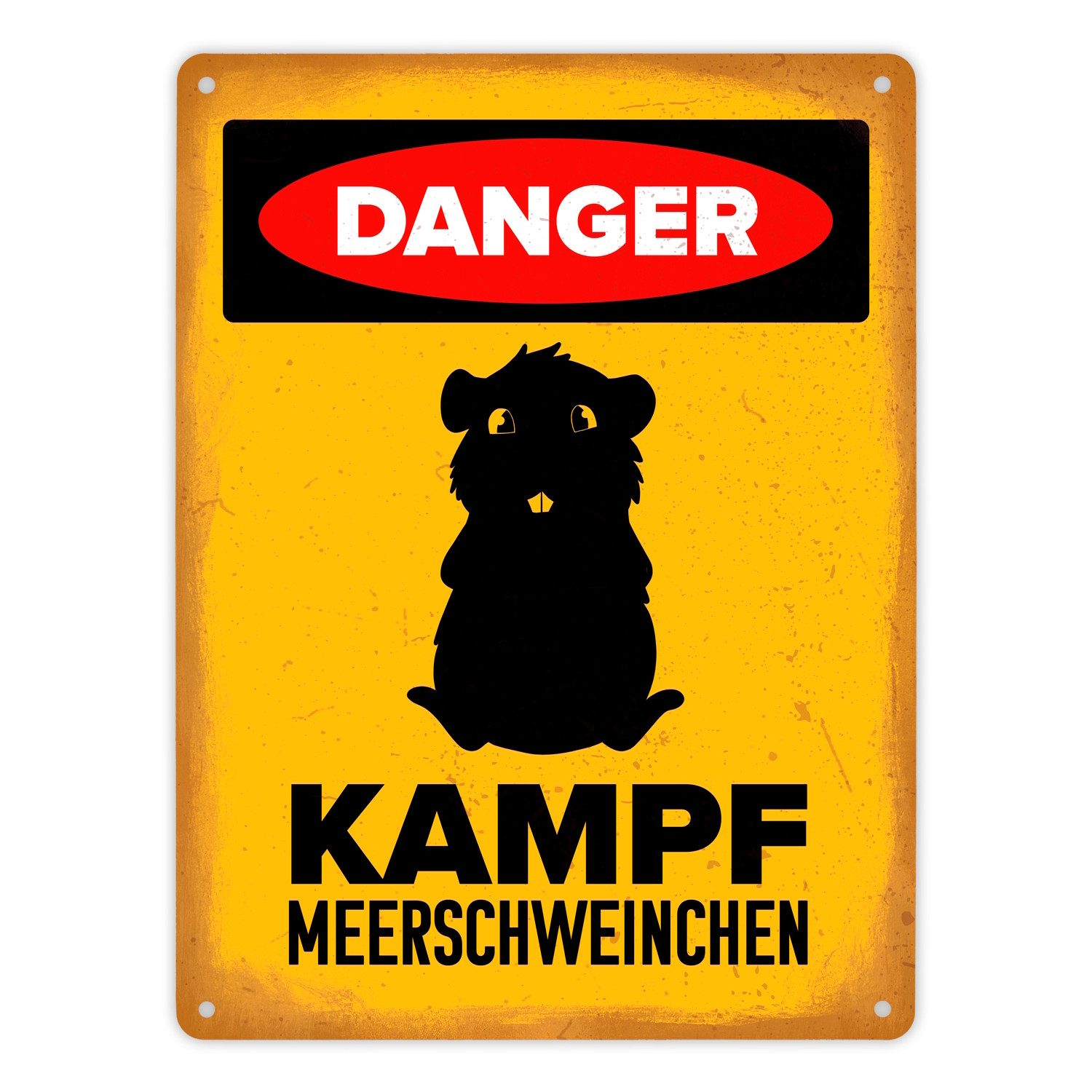 speecheese Metallschild Danger Kampf Meerschweinchen Metallschild XL in 21x28 cm mit