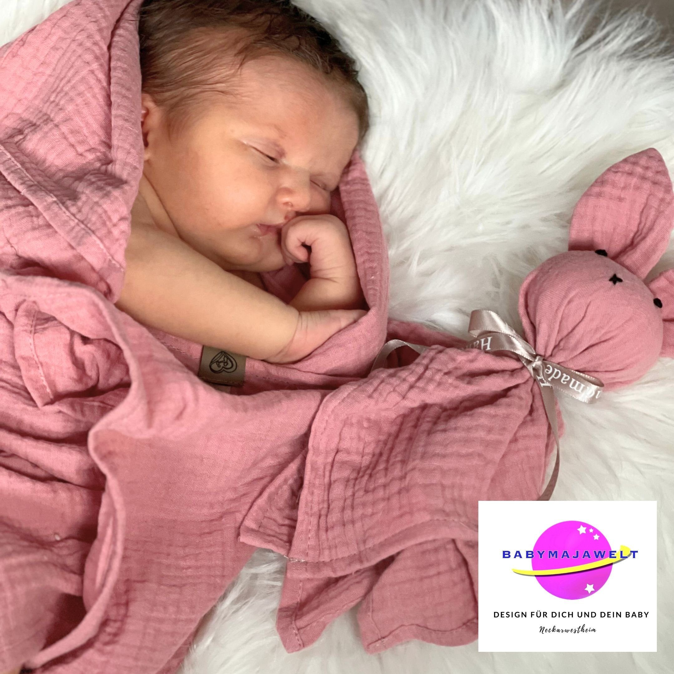 Babymajawelt Neugeborenen-Geschenkset Musselin Geschenk Set 4 tlg Beißring Knistertuch etc. (Motorik & Sinne Set, 4-tlg., 4 Teile: Beißring, Beißtuch, Kuscheltier, Musselintuch) Geschenk zur Geburt, Erstausstattung Besonders Weich & Zart