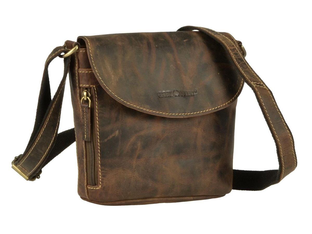 Greenburry Umhängetasche "Vintage" Leder, used Look, kleine Schultertasche 23x20cm, rustikaler Look antikbraun