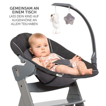 Hauck Hochstuhl Alpha Plus Grau Newborn Set Deluxe (Set, 4 St), Holz Babystuhl ab Geburt inkl. Aufsatz für Neugeborene & Sitzauflage