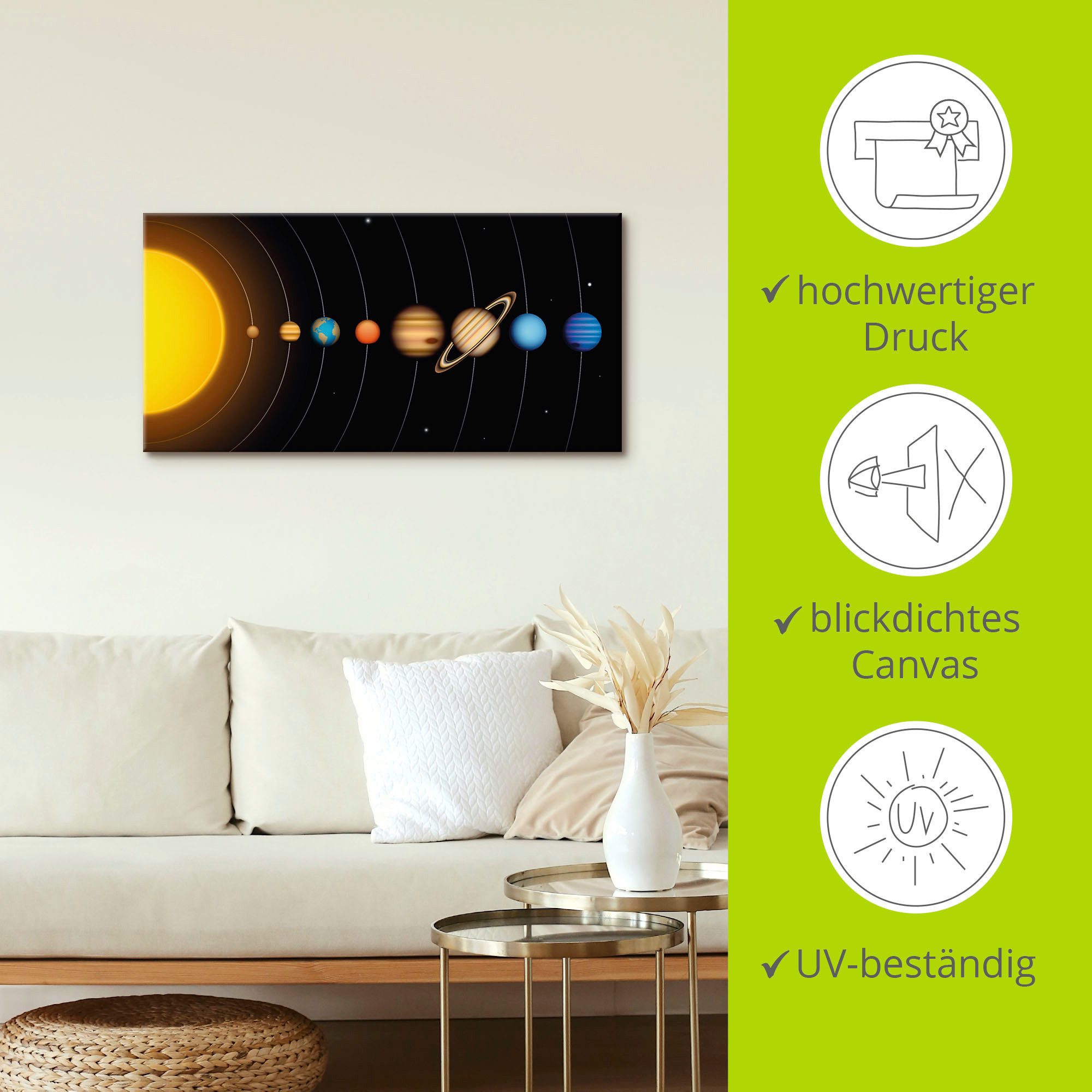 Artland Wandbild Vector Sonnensystem mit Planeten, Sonnensystem (1 St), als Alubild, Leinwandbild, Poster in verschied. Größen