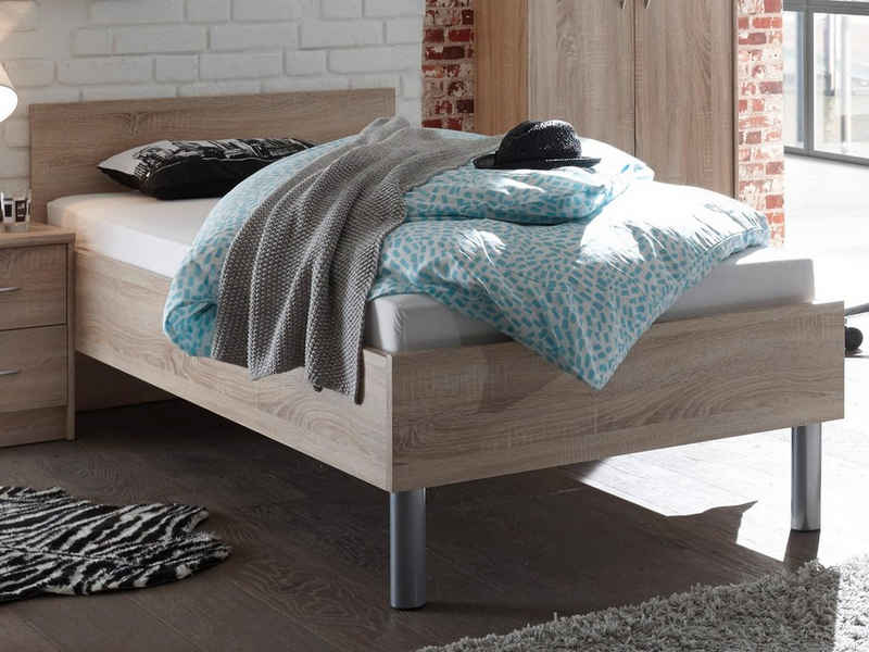 möbelando Bett Olli, Modernes Bett aus Spanplatte in Sonoma-Eiche Nachbildung. Liegefläche 90x200 cm. Breite 96 cm, Höhe 76 cm, Tiefe 206 cm