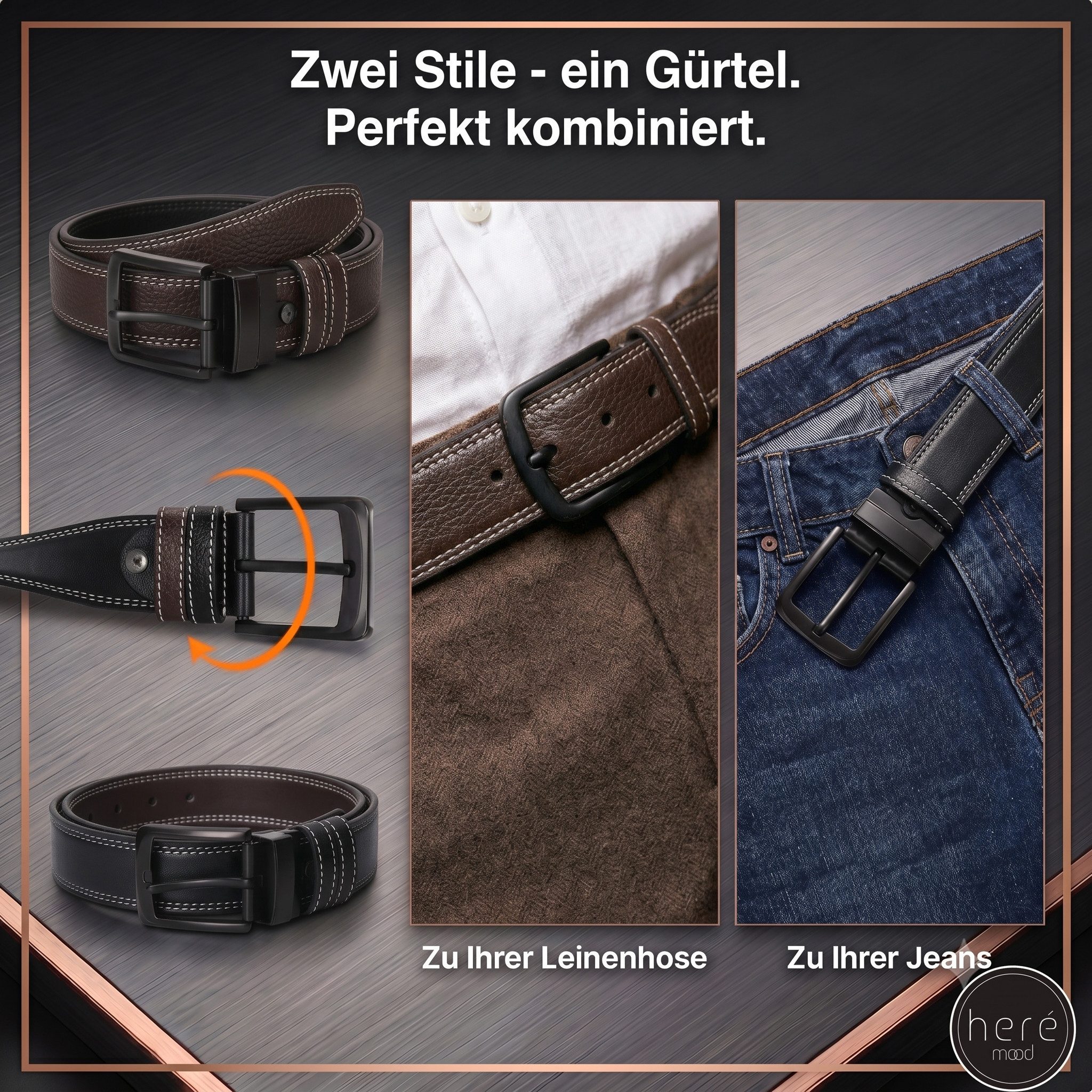 herémood Ledergürtel Herren Leder Gürtel 4cm, Ledergürtel, Herrengürtel, Vatertagsgeschenk (Gürtel Herren Beige & Schwarz 135 cm - Premium Ledergürtel - handgef – Bild 4 von 5