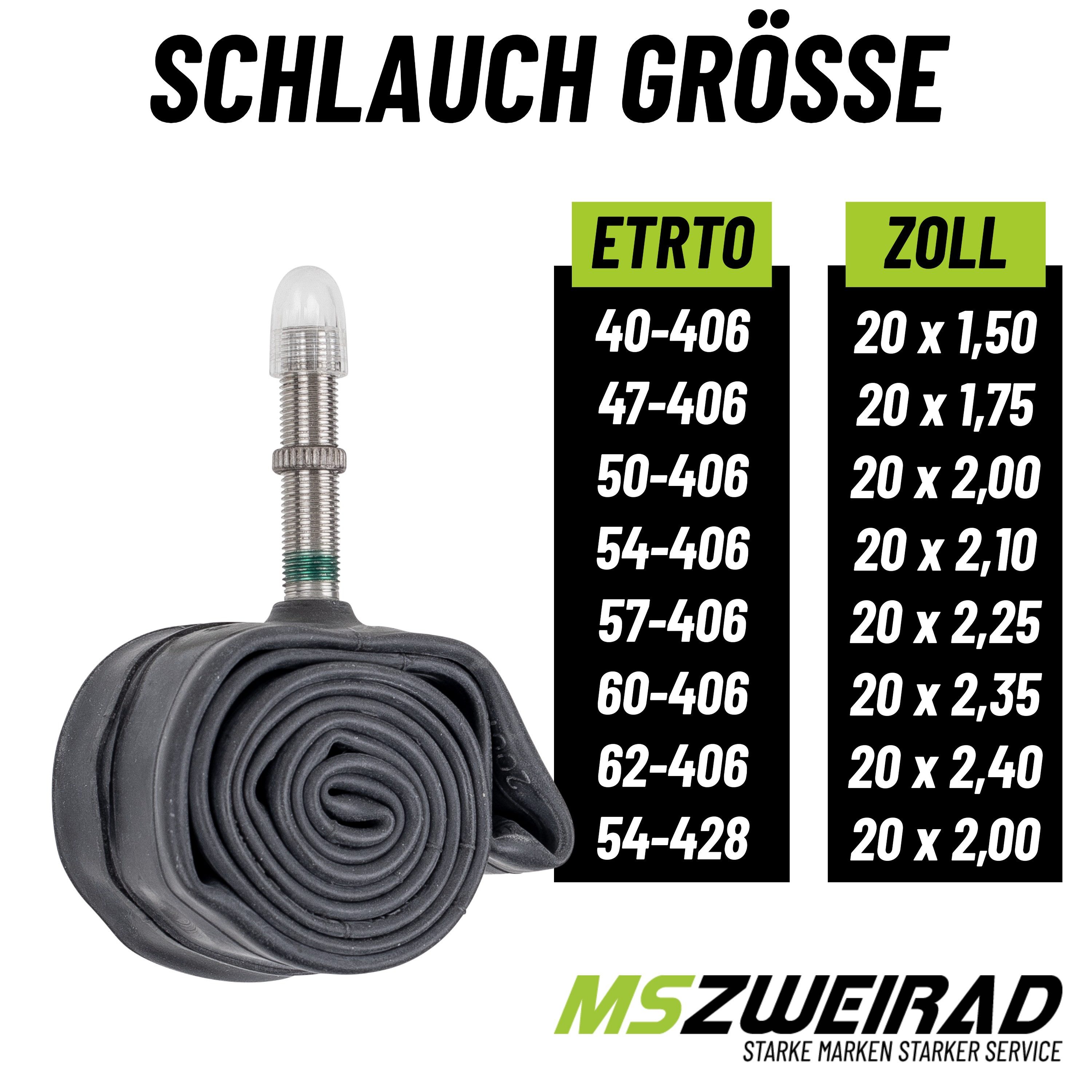 MSZweirad Fahrradschlauch 2x Schwalbe Schlauch AV7 40mm 20" 40/62-406 Modell 2026 + Reifenheber