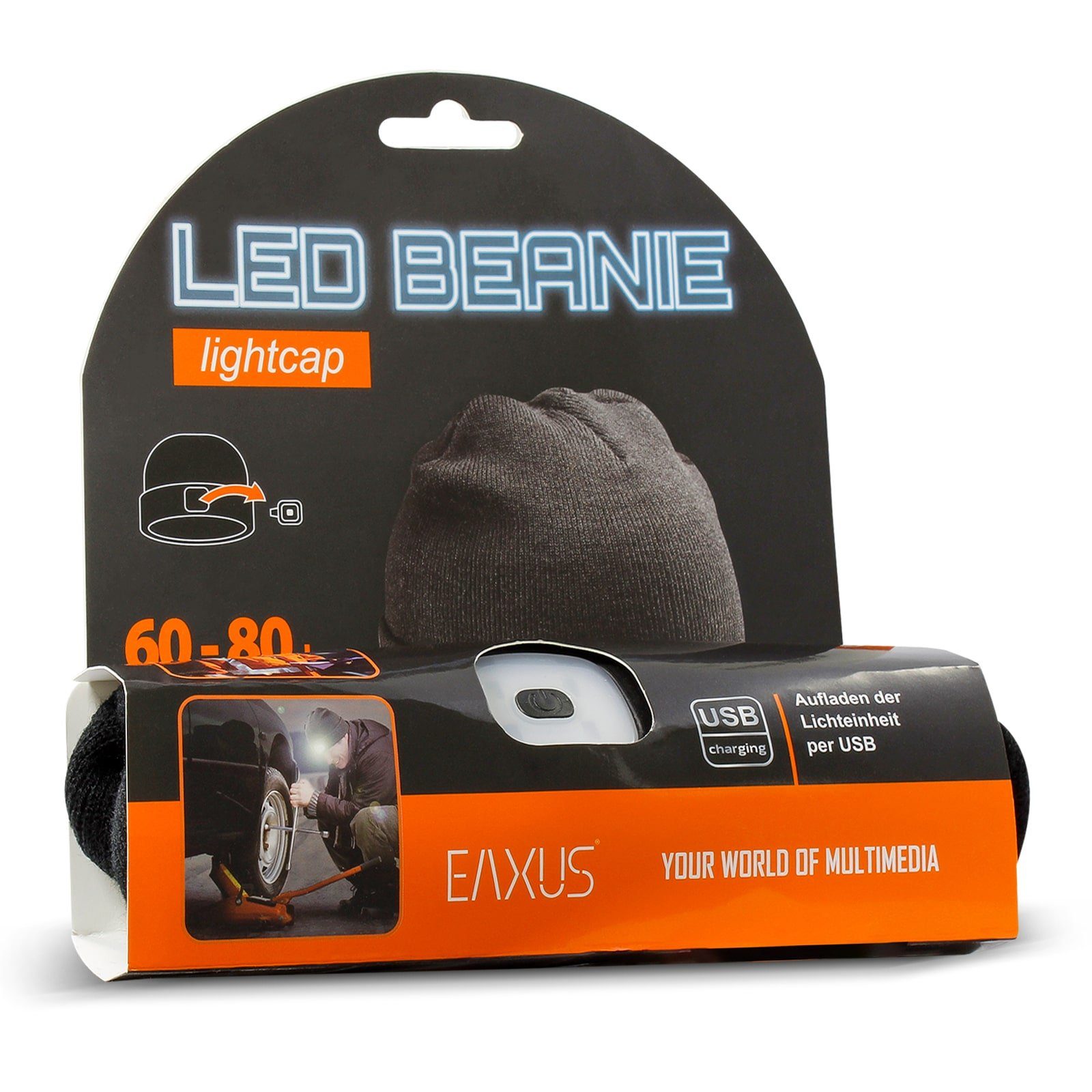 Mütze Licht LED & - Leuchtmodi, Beleuchtete 3 Schwarz Strickmütze Beanie EAXUS Herren, Für Strickmütze (1-St) mit Damen
