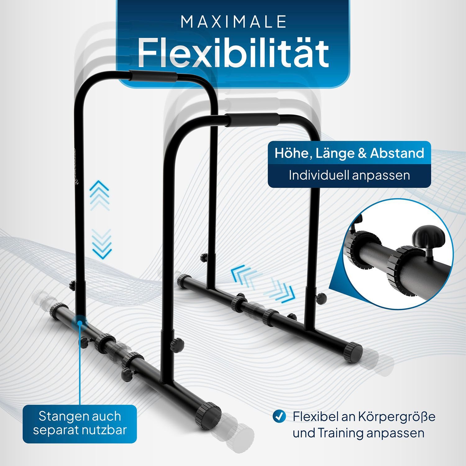 ArtSport Kraftstation Dip Barren, bis 500 kg, Stangen verstellbar & rutschfeste Griffe